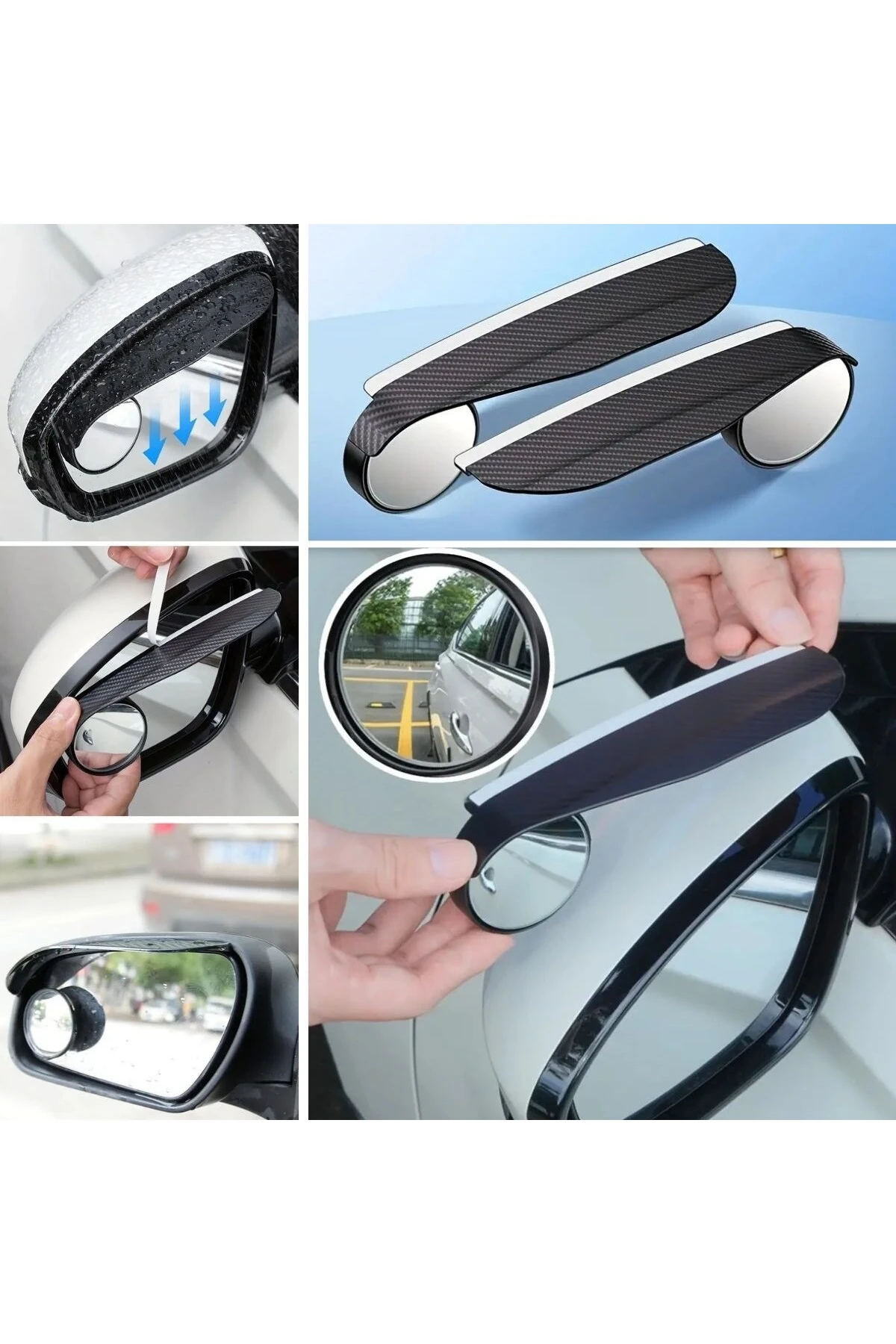 2 Adet Kendinden Aynalı Karbon Fiber Görünümlü Araba Yan Ayna Yağmur Koruyucuları