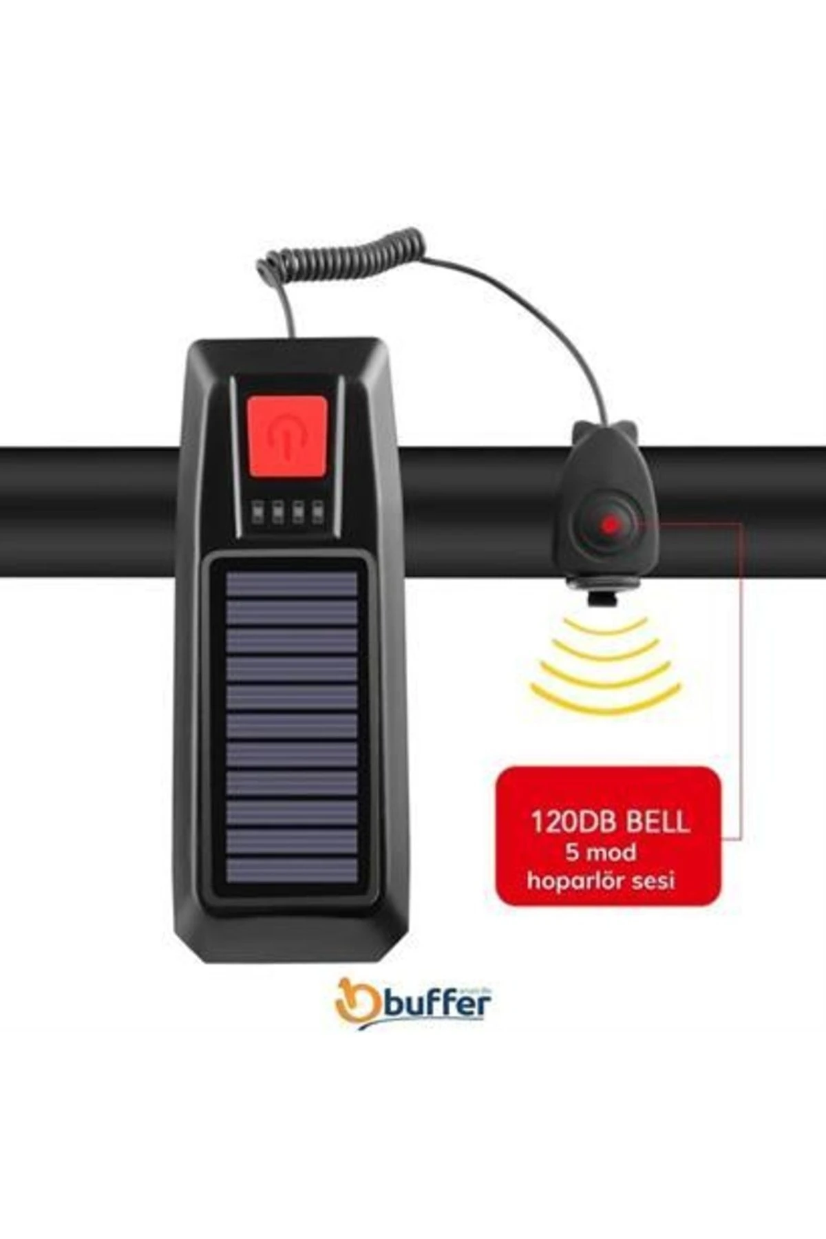 Solar Enerjili Usb Ile Şarj Edilebilir Ledli Bisiklet Feneri Kornalı Ve Su Geçirmez Far