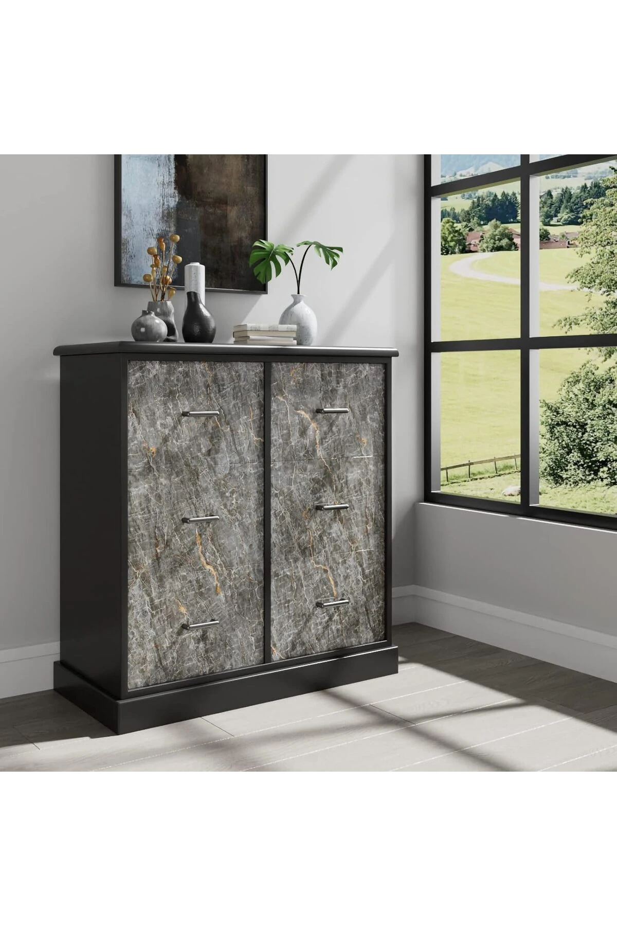 Mermer Desenli Sticker Folyo Koyu Gri 60CM*5MT