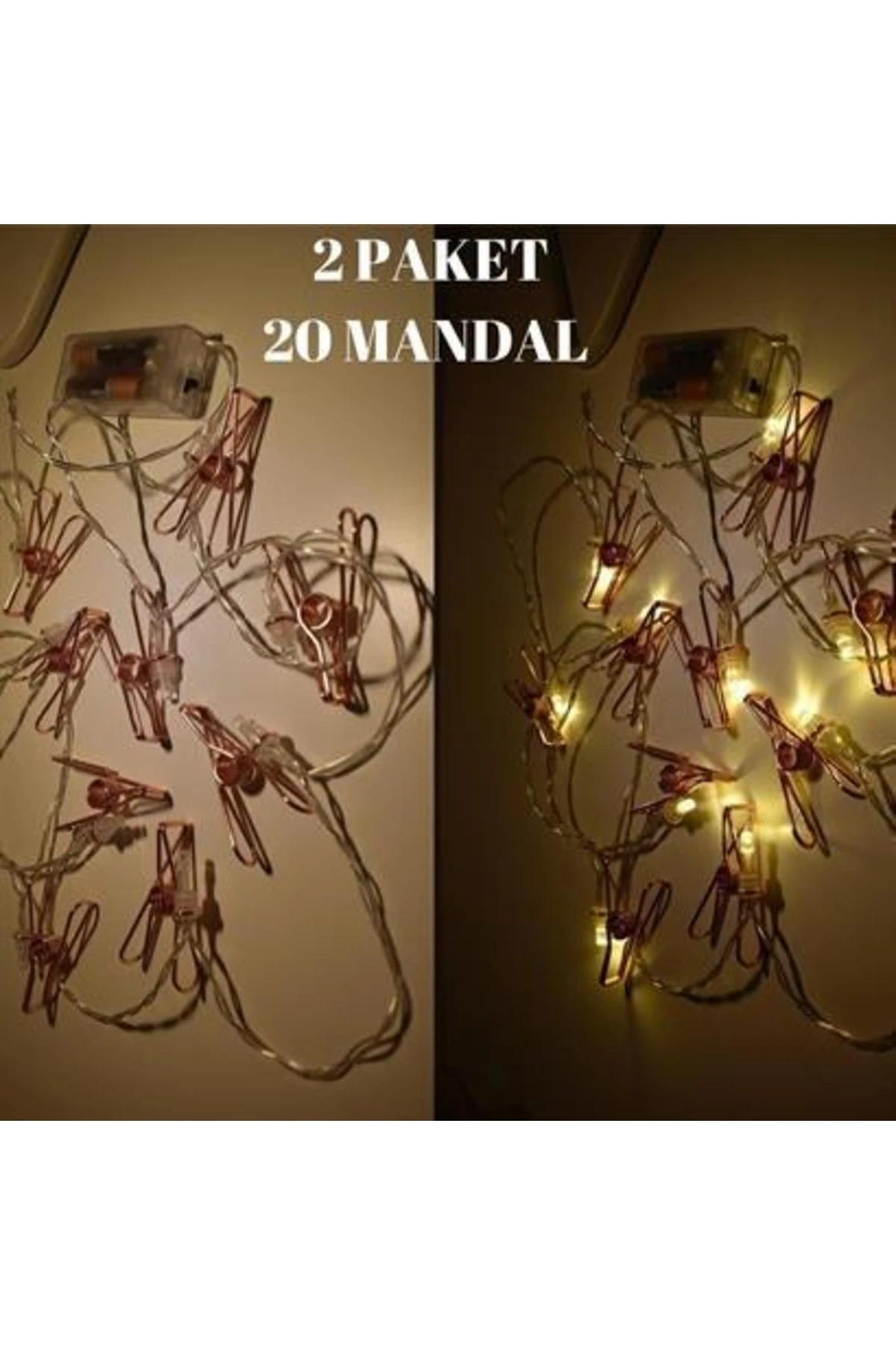 roichil® Bakır Renkli Led Işıklı Fotoğraf Asma Işık Süsleme Mandalları