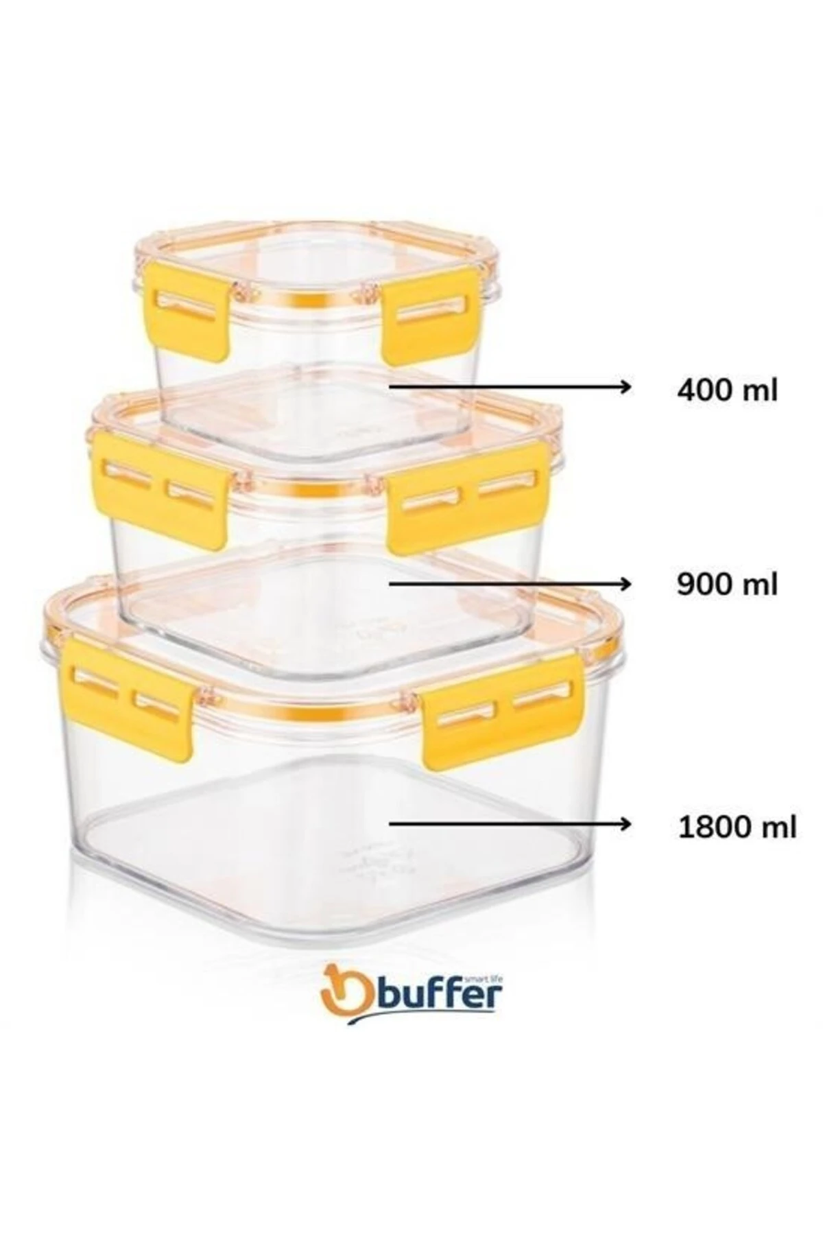 ® 3'lü Pratik Silikon Contalı Sızdırmaz Kapaklı Sağlam İstiflenebilir Saklama Kapları