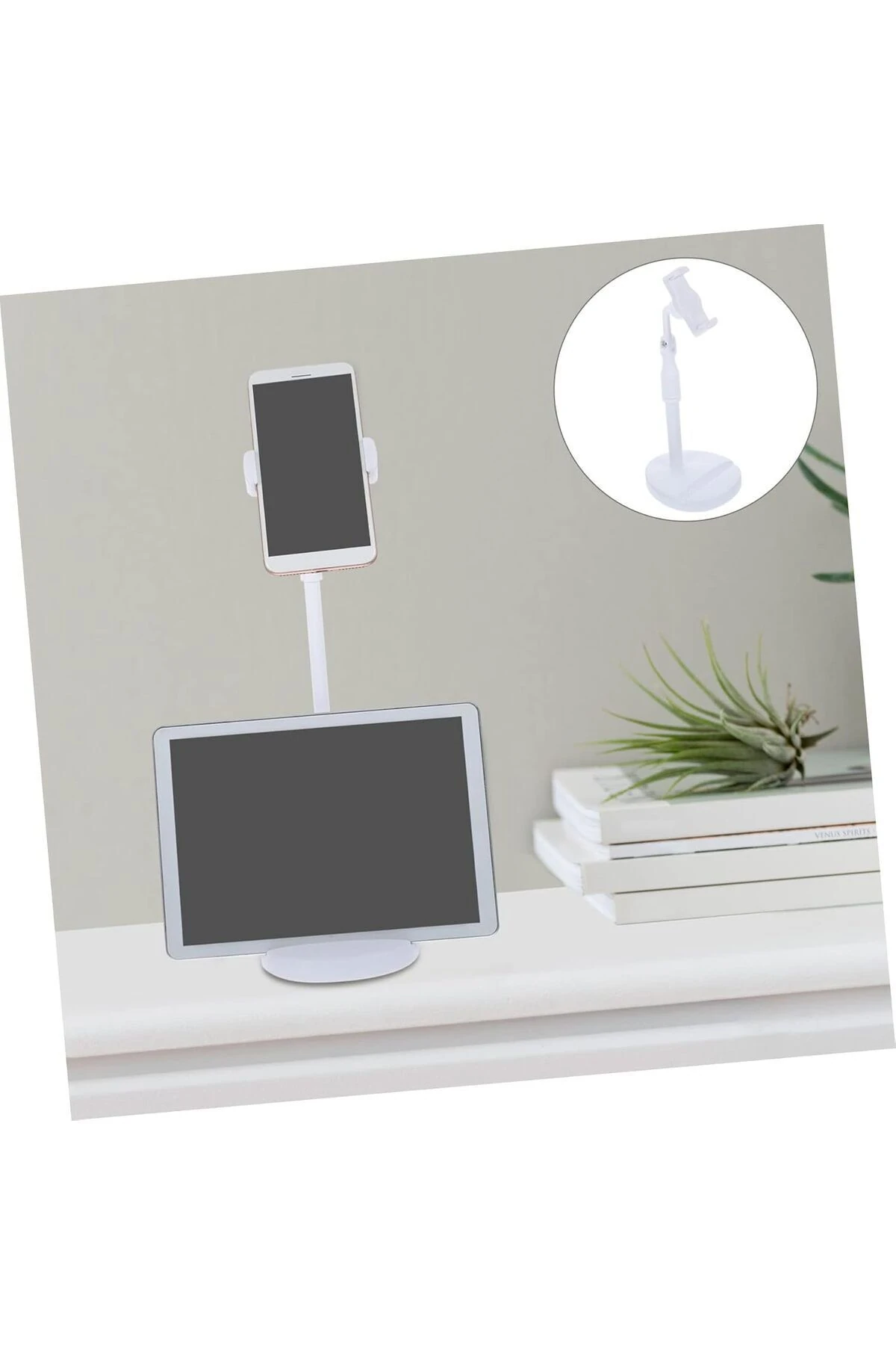 Beyaz 360 Derece Döndürülebilir Masaüstü Teleskopik Telefon Standı Telefon Tutucu