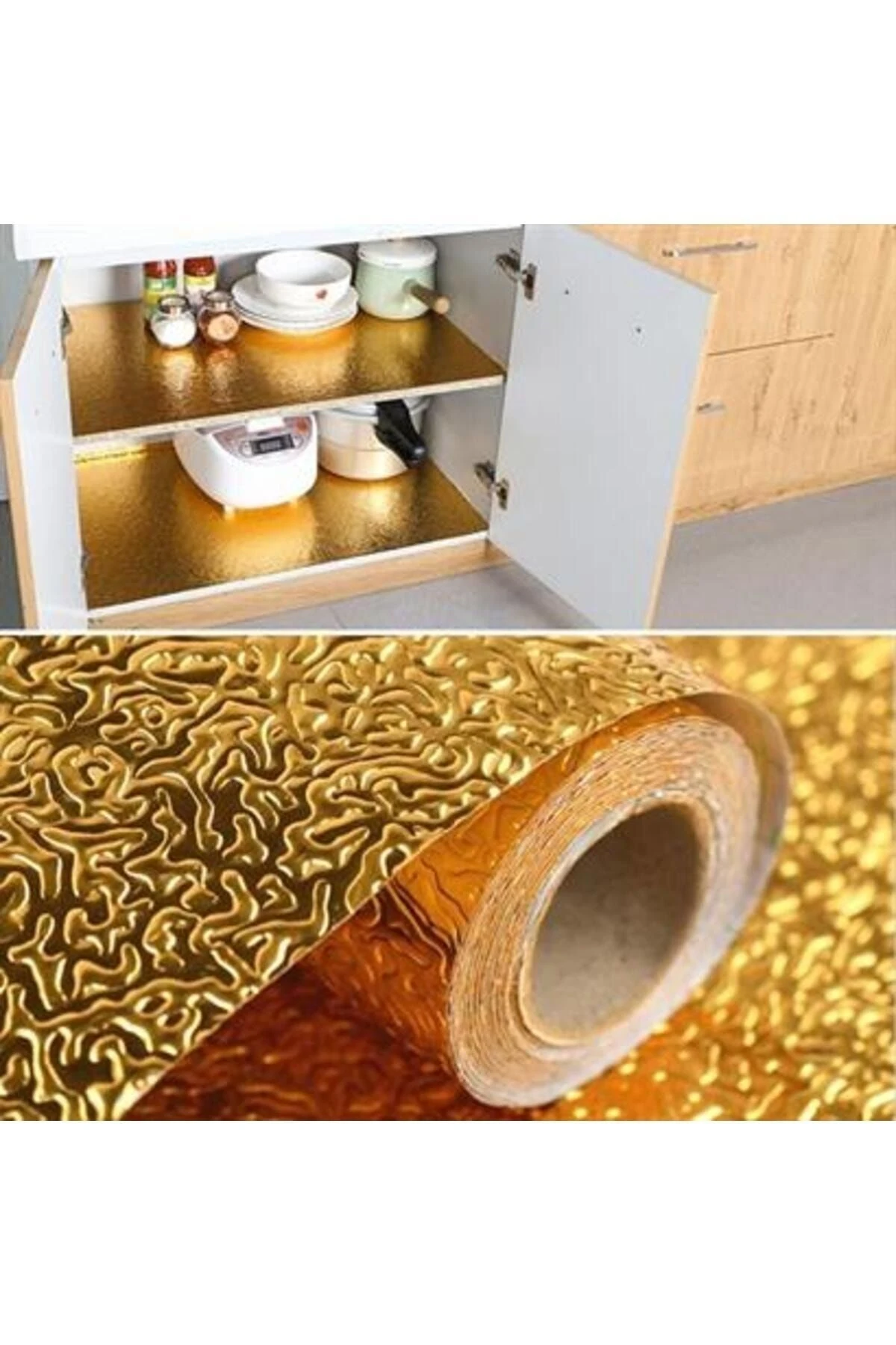 10 Metre Kendinden Yapışkanlı Silinebilir Mutfak Tezgah Üstü Sticker Folyo Gold Renk