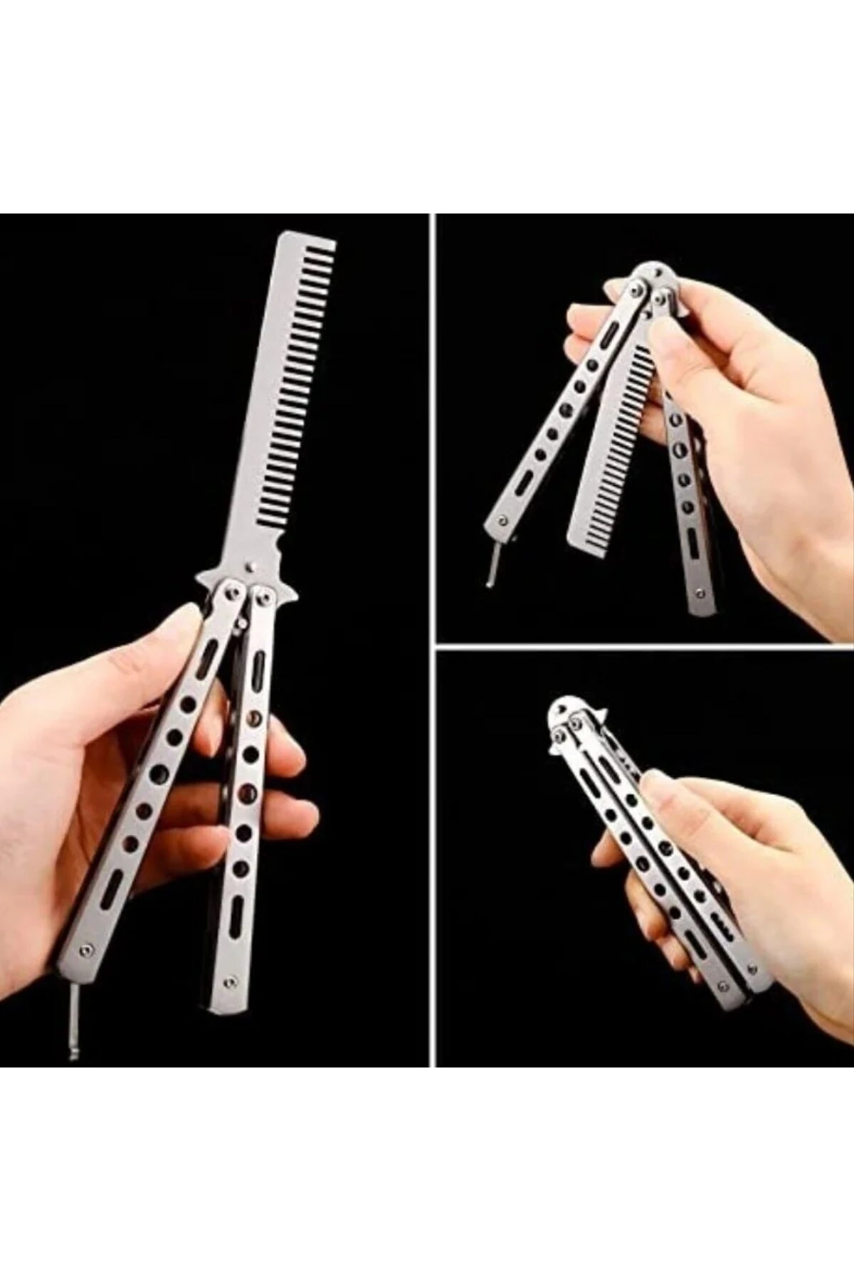 Gri Katlanabilir Paslanmaz Çelik Tarak Sakal Bıyık Fırçası