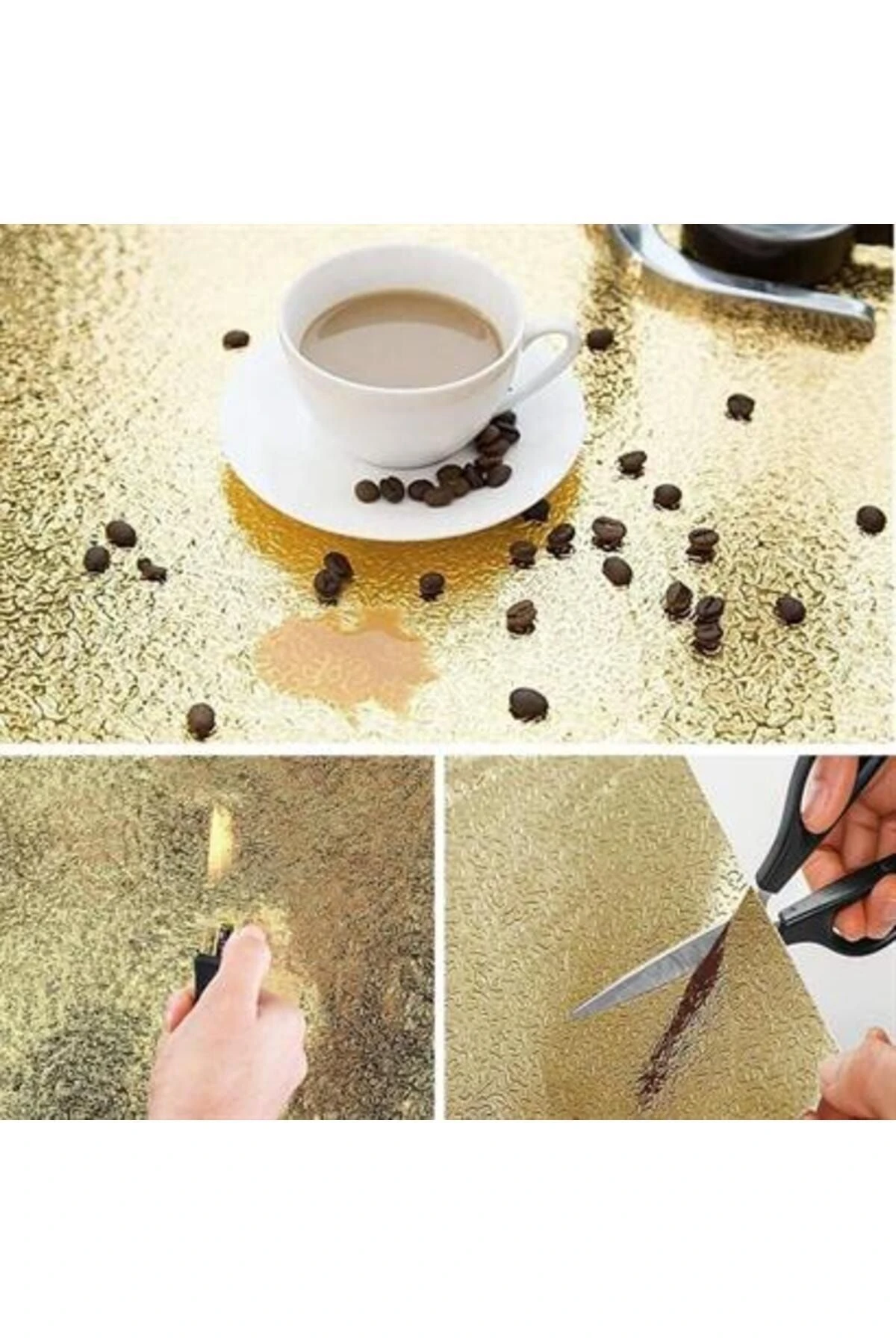 10 Metre Kendinden Yapışkanlı Silinebilir Mutfak Tezgah Üstü Sticker Folyo Gold Renk