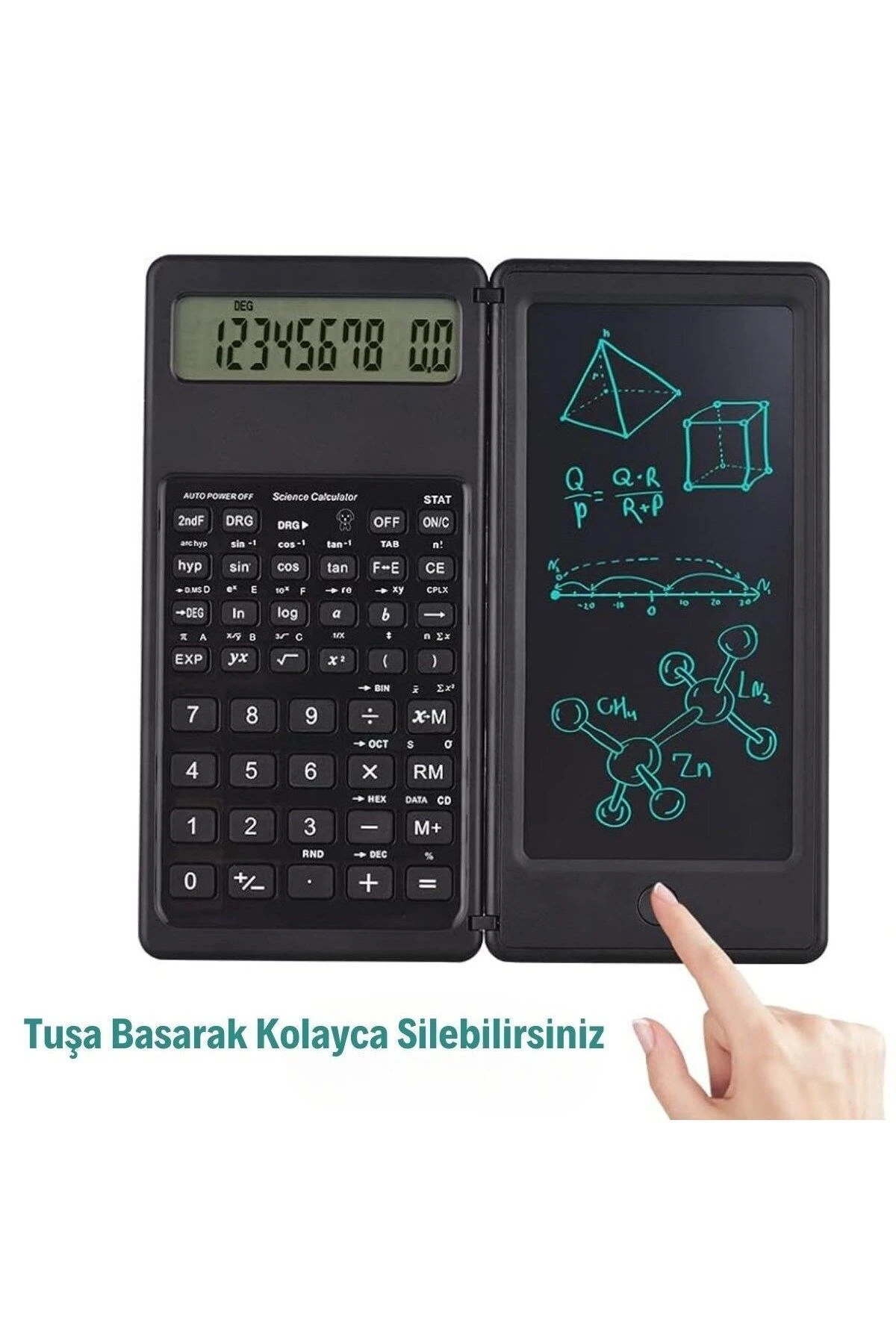 Silinebilir LCD Yazı Tabletli,Kalemli Katlanabilir Bilimsel Hesap Makinesi