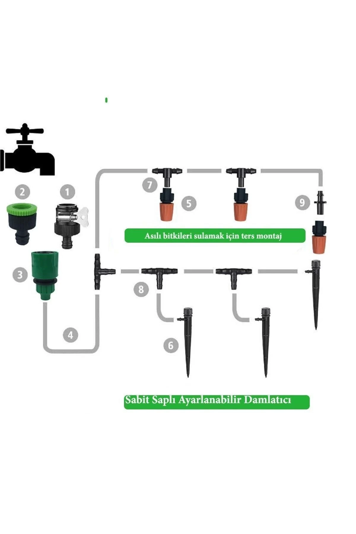 10 Metre Bahçe Damlama Sulama Sistemi Seti Hortum Ve Ek Parçaları