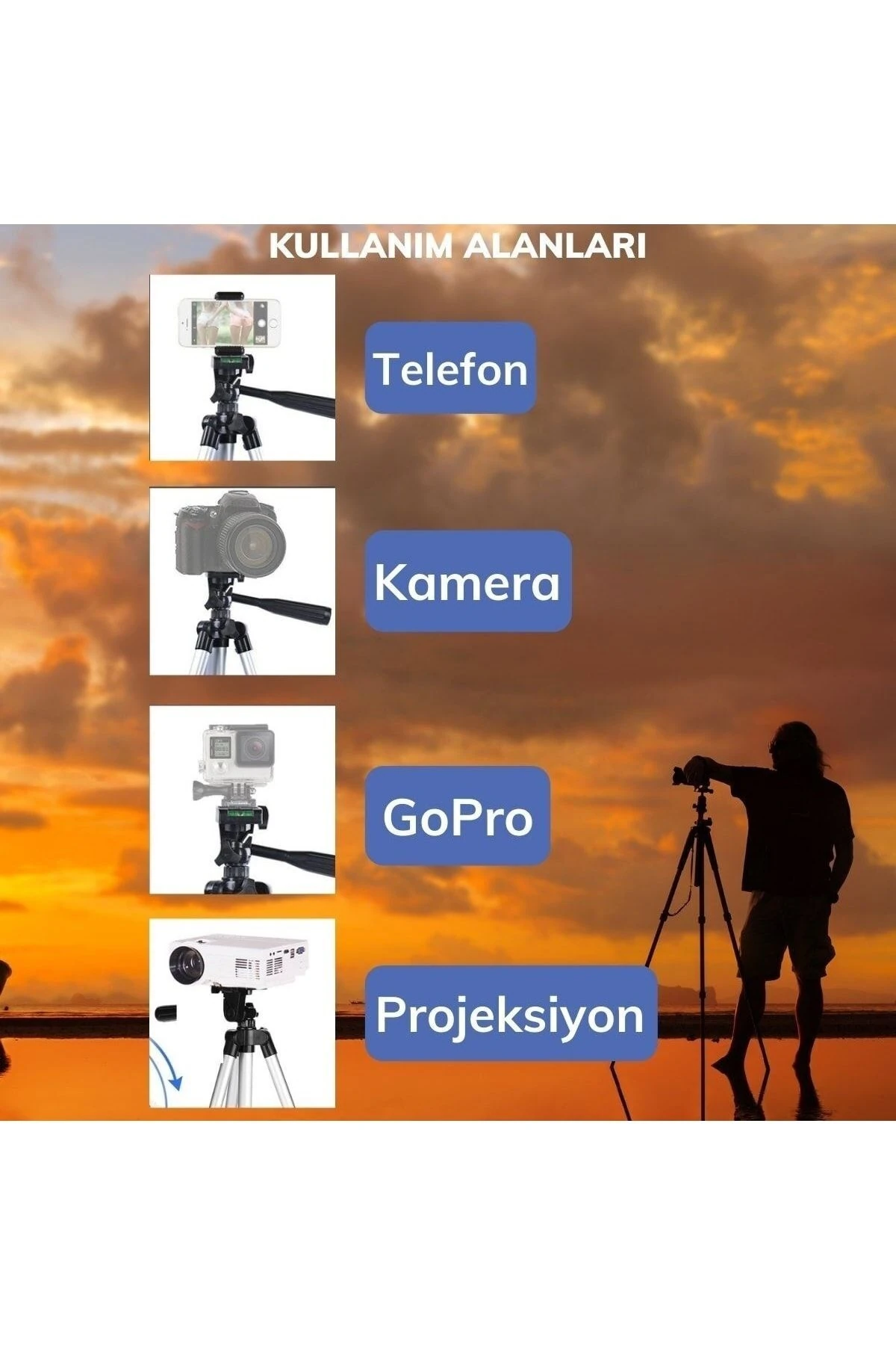 roichil® Taşıma Çantalı 130 Cm Profesyonel Alüminyum Kamera Tripodu