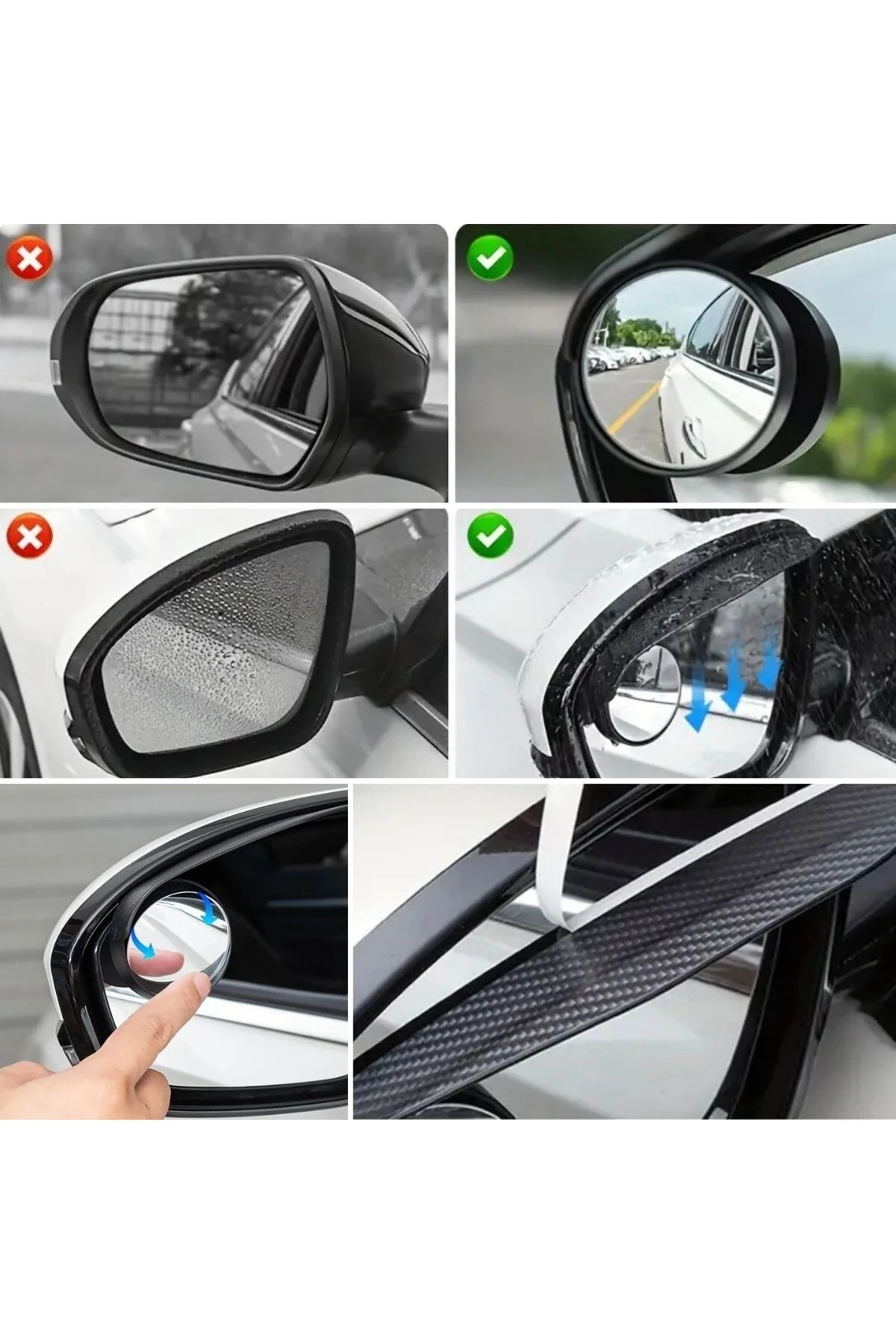 2 Adet Kendinden Aynalı Karbon Fiber Görünümlü Araba Yan Ayna Yağmur Koruyucuları