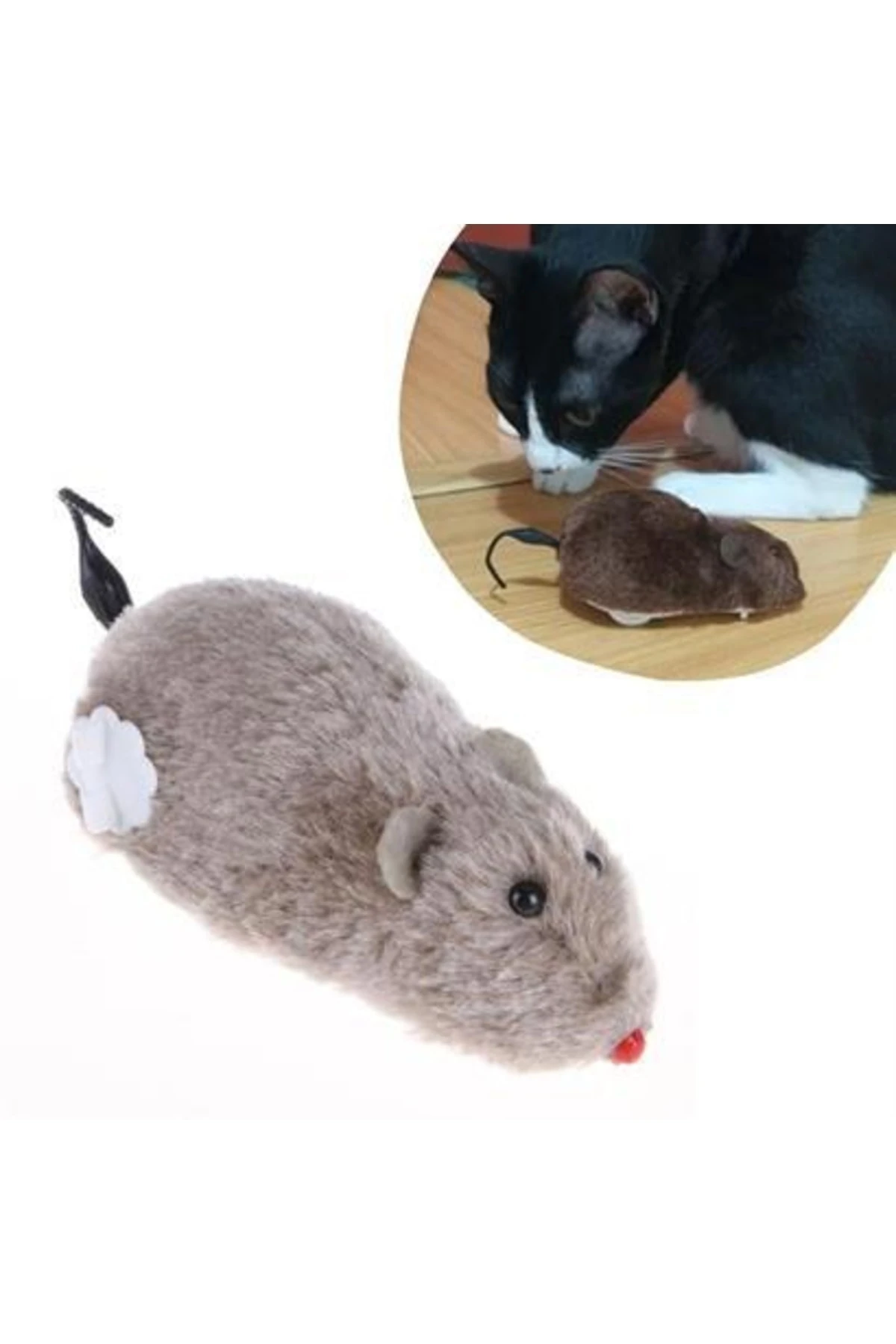 roichil® Kurmalı Kedi Eğitim Oyuncağı Tüylü Peluş Fare Yakalama Interaktif Sevimli Eğlenceli Oyuncak