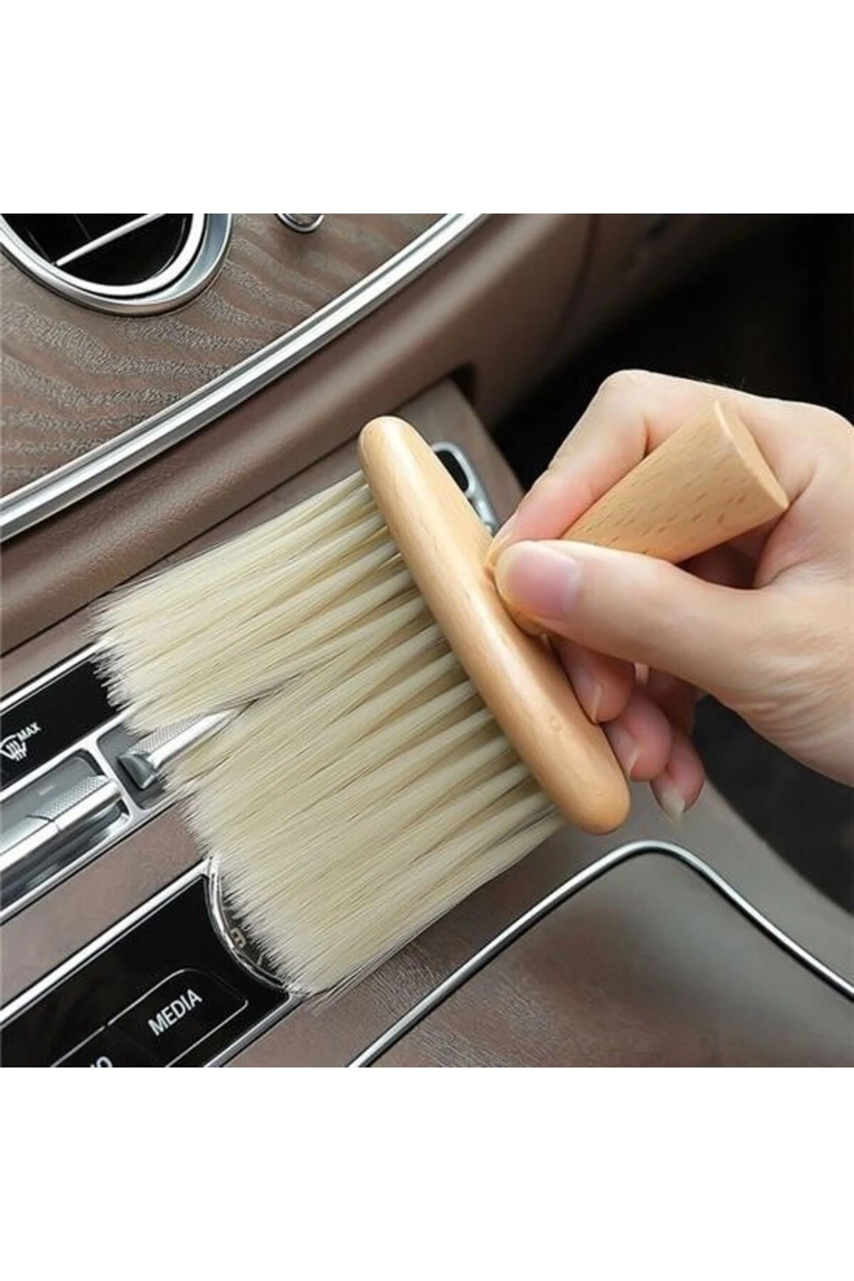 ® Araba İçin Ahşap Saplı Yumuşak Kıl Fırça Detaylı Toz Alma Temizleme Fırçası