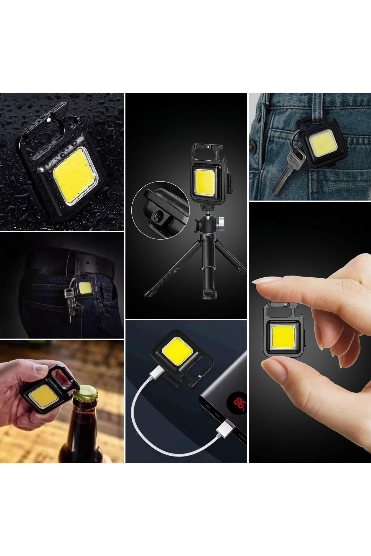 ® Anahtarlıklı, Açacaklı,Güçlü Mıknatıslı 3 Farklı Led Modlu Mini Boy El Feneri