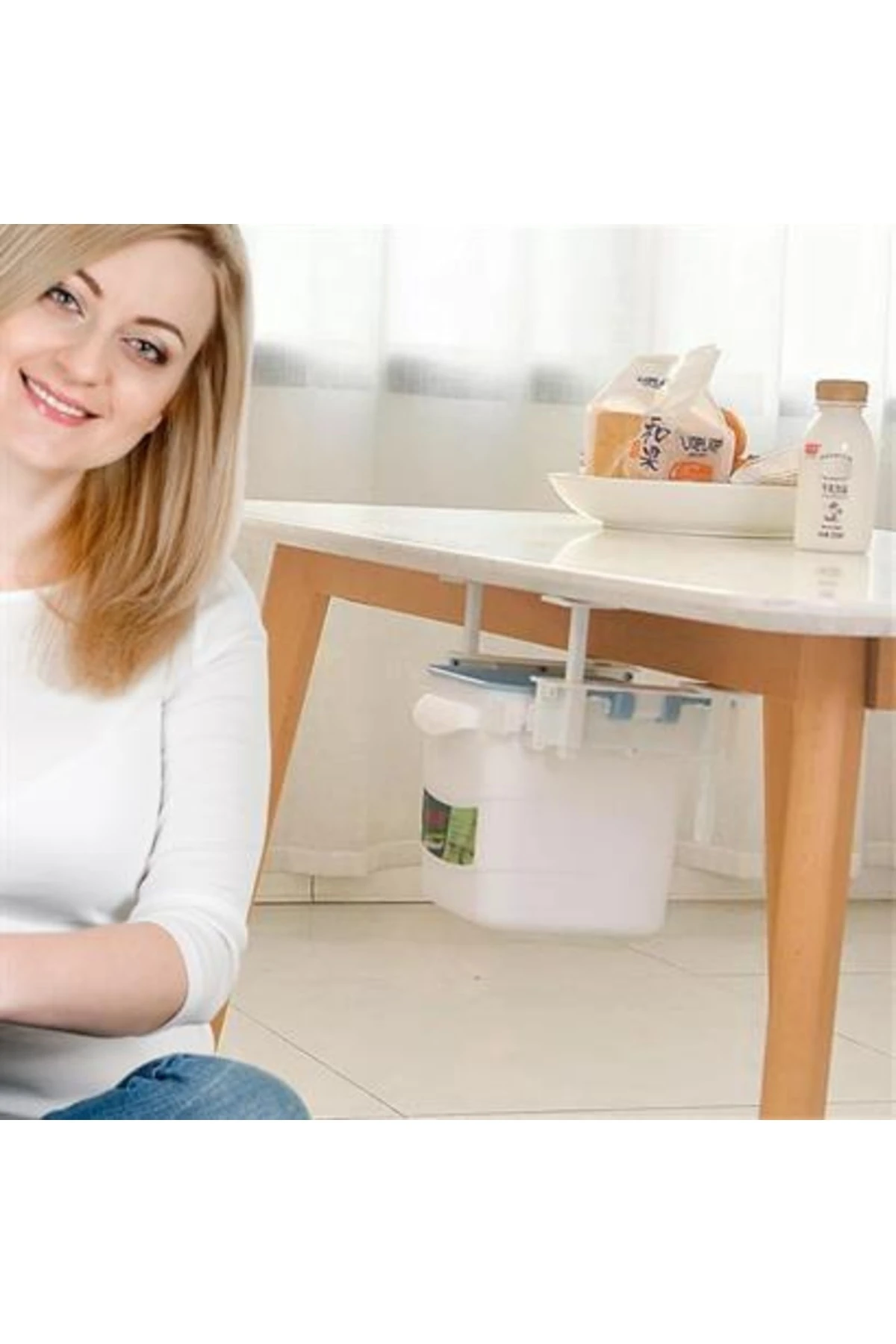 roichil® Mini Masa Çöp Kovası Plastik Tezgah Altı Geri Çekilebilir Yapışkanlı Görünmez Bölme Pratik