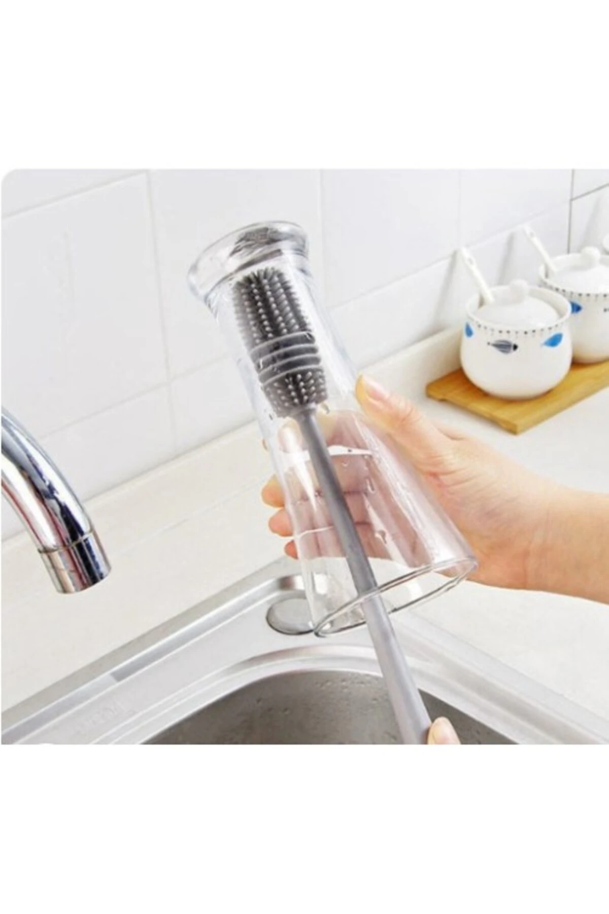 Silikon Uzun Saplı Kavanoz Yıkama Fırçası