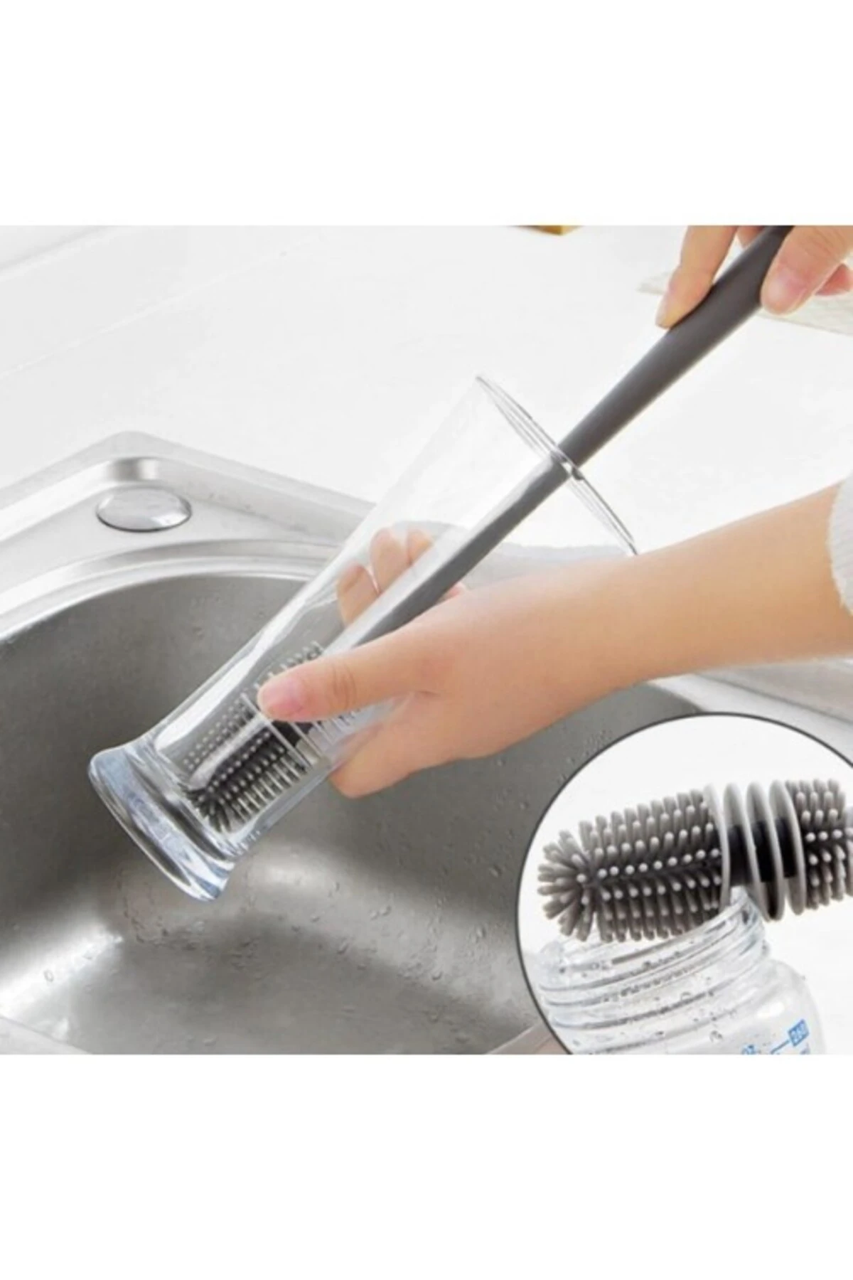 Silikon Uzun Saplı Kavanoz Yıkama Fırçası