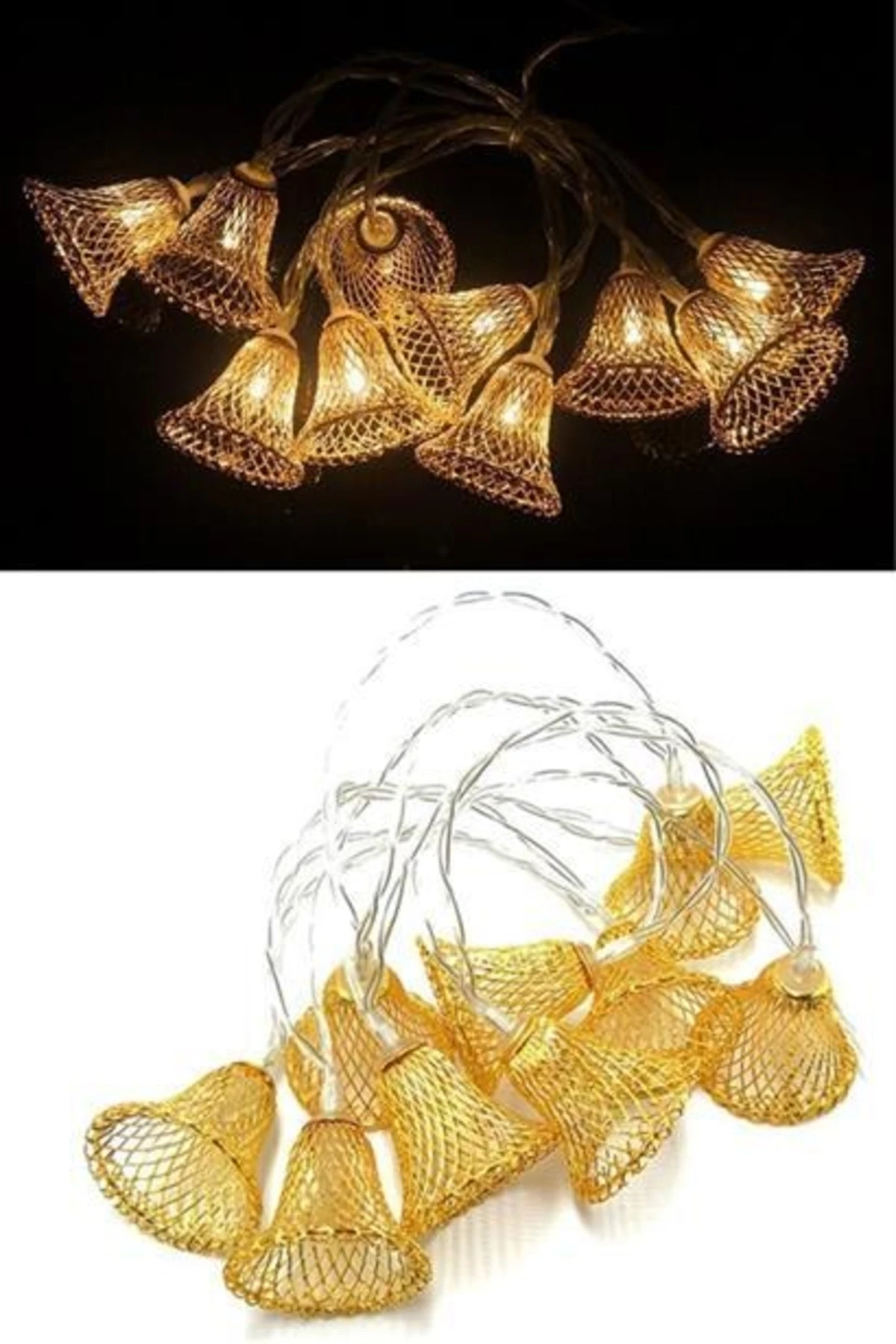 roichil® Parti Ve Özel Gün Dekorasyonu Çan Şeklinde Metal Şerit Led Işık