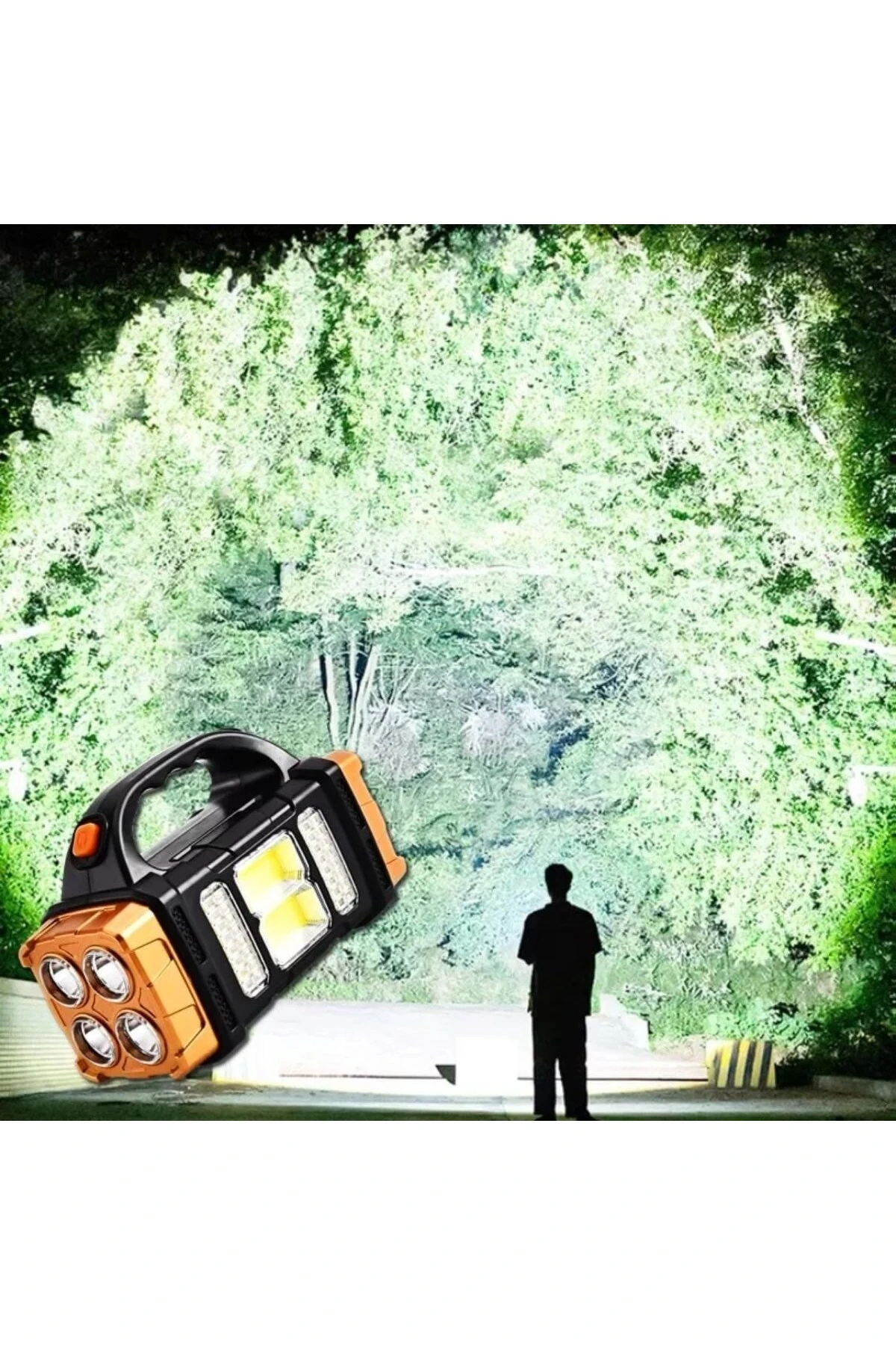 Solar ve USB Şarjlı LED + COB El Feneri | 1500 mAh Şarjlı Taşınabilir Çalışma Işığı–Su Geçirmez