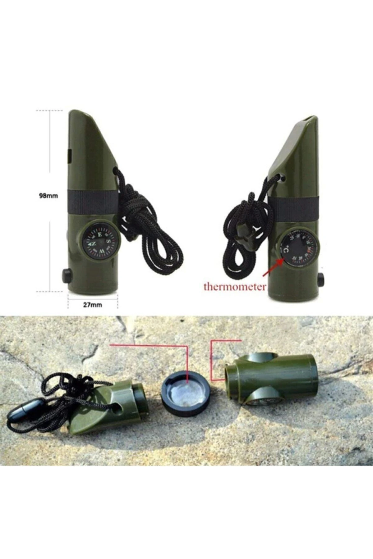 Fenerli Dereceli Pusulalı Düdük Deprem Acil Durum Düdüğü