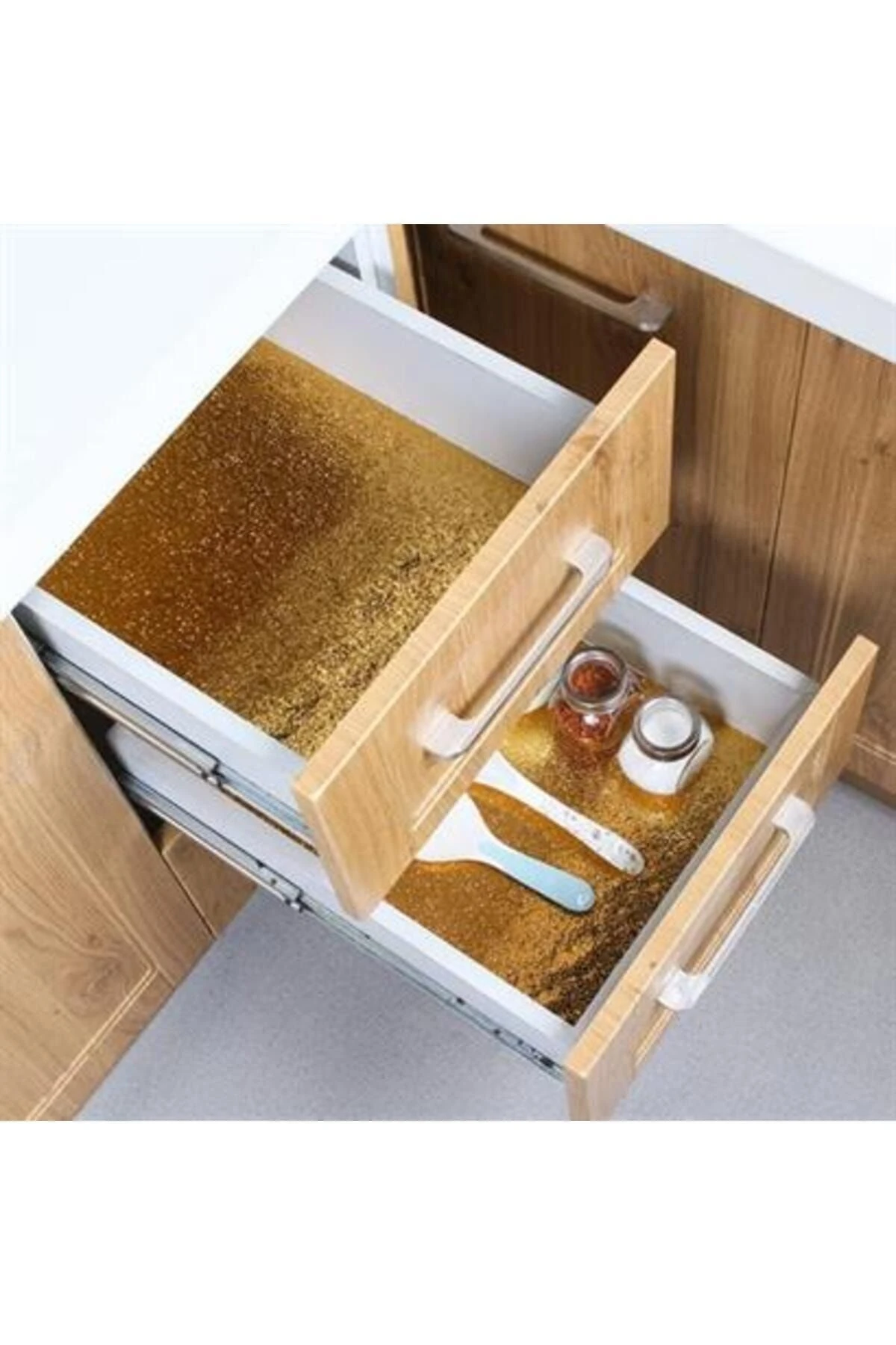 10 Metre Kendinden Yapışkanlı Silinebilir Mutfak Tezgah Üstü Sticker Folyo Gold Renk