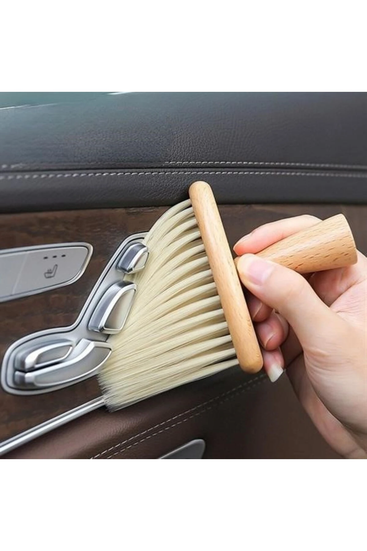 ® Araba İçin Ahşap Saplı Yumuşak Kıl Fırça Detaylı Toz Alma Temizleme Fırçası