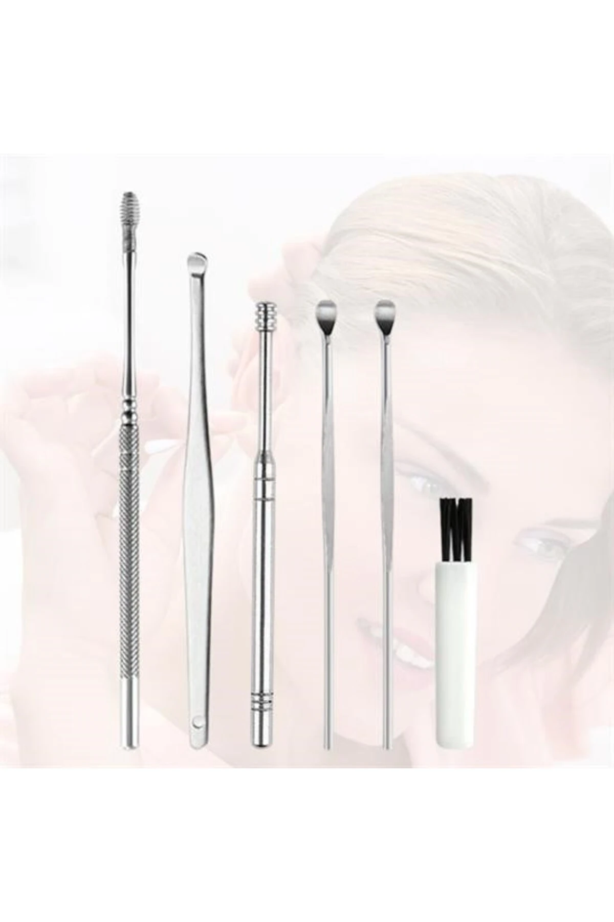 ® 6 Parça Paslanmaz Çelik Kulak Balmumu Toplayıcı Çıkarıcı Temizleyici Bakımı Çubuk Seti