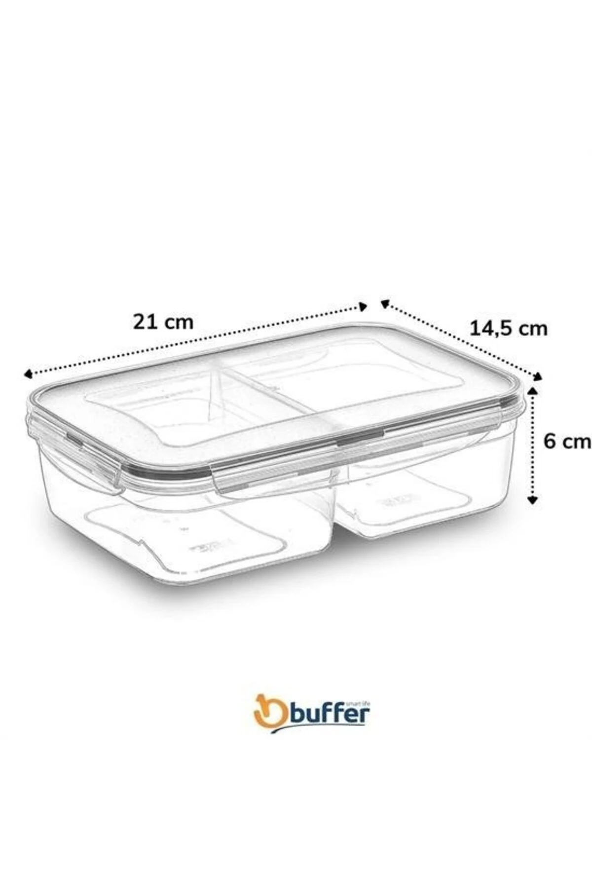 ® 2 Bölmeli Sızdırmaz Contalı Kilitli Kapaklı 1 Litre Erzak Saklama Kabı -LC505
