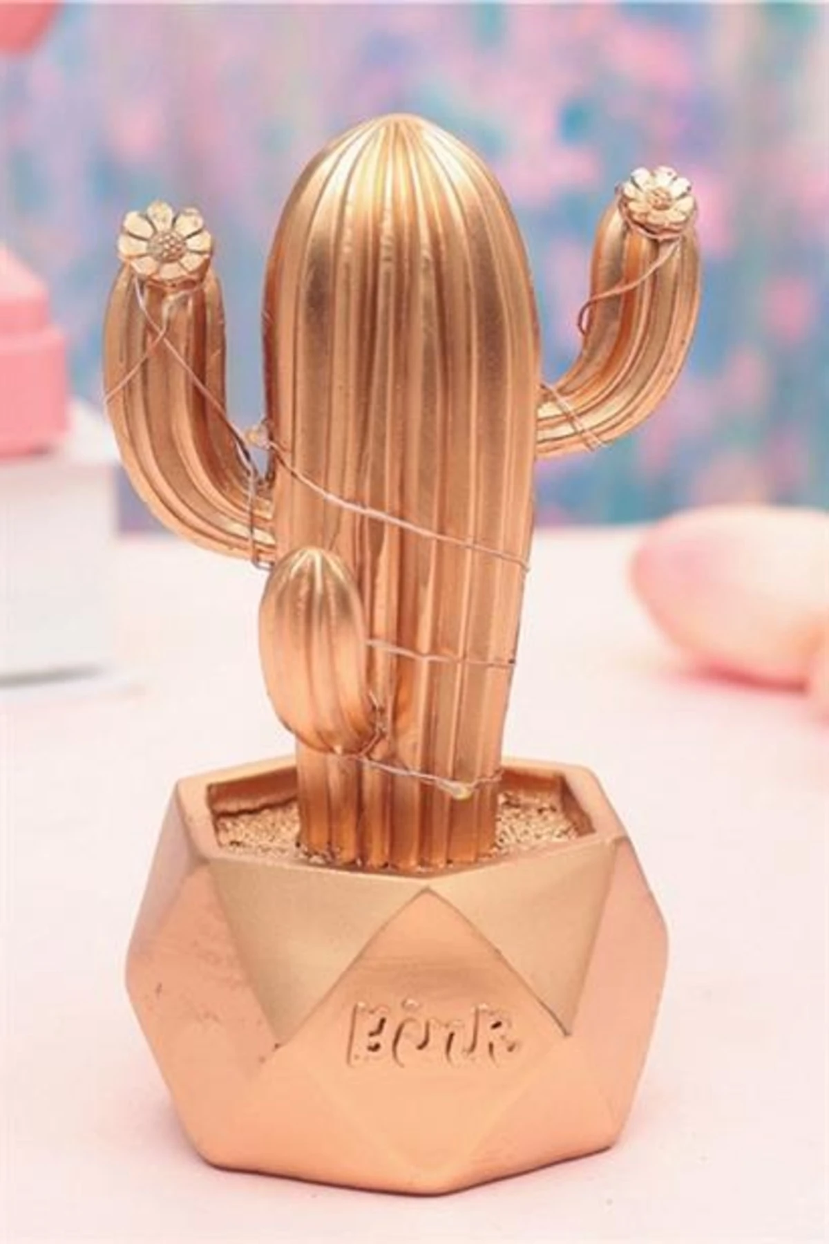 roichil® Led Işıklı Sevimli Kaktüs Dekoratif Masa Lambası Mini Biblo Gece Lambası-gold