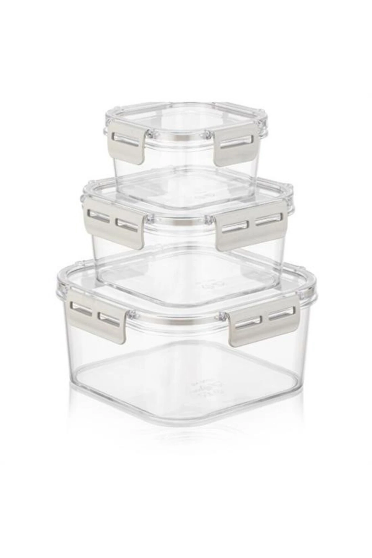 ® 3'lü Pratik Silikon Contalı Sızdırmaz Kapaklı Sağlam İstiflenebilir Saklama Kapları