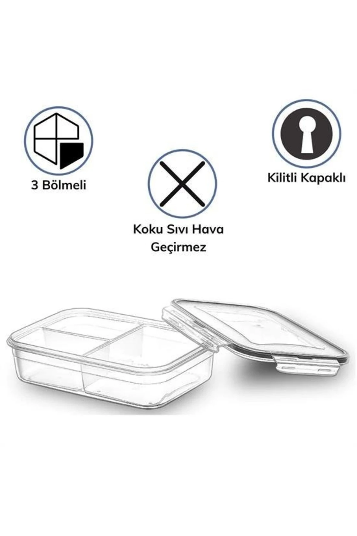 ® 3 Bölmeli Kilitli Kapaklı 1 Litre Erzak Saklama Kabı LC-510