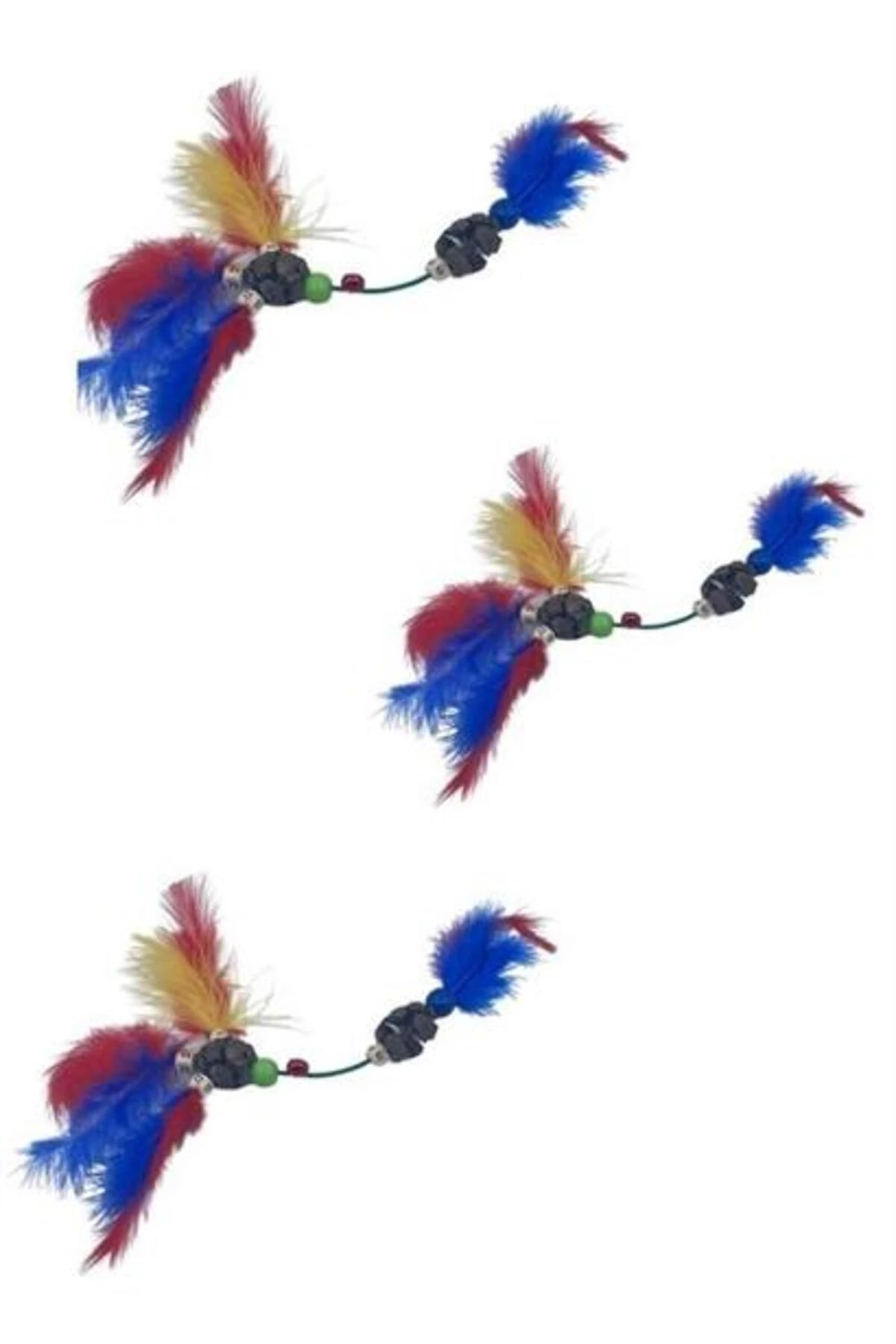 roichil® Tüylü Tahta Boncuklu Zilli Kedi Oyuncağı Çok Renkli Kedi Oyuncak