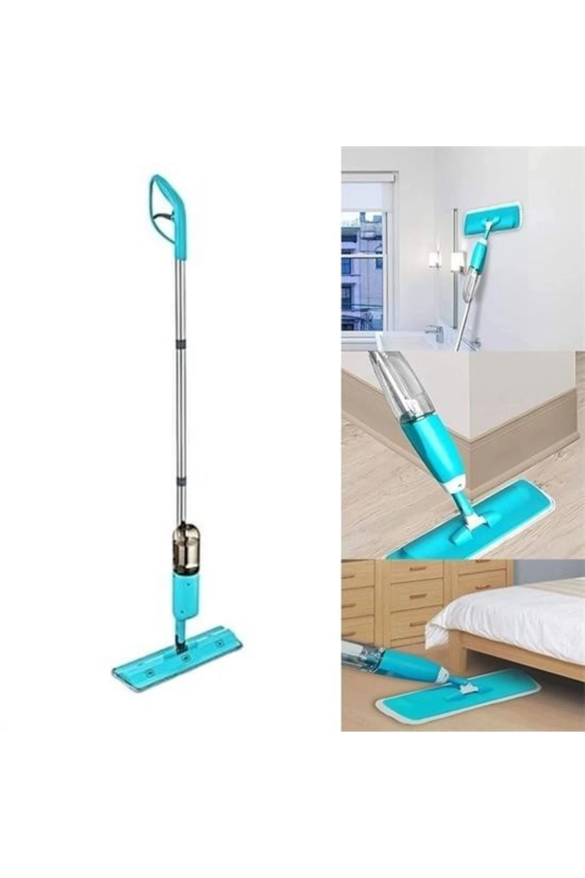 ® Döner Başlıklı Spreyli Mop Parke Ahşap Fayans Temizleyici Su Hazneli Sihirli Paspas