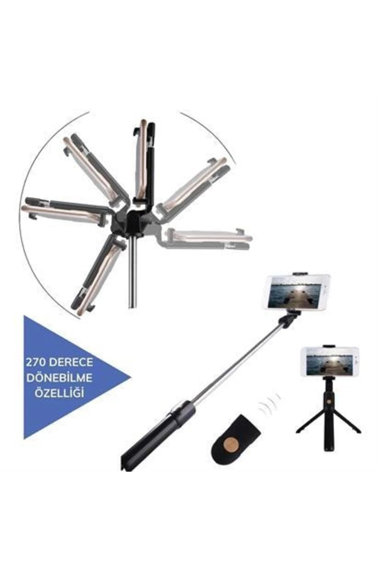 roichil® Sabitlenebilir Cep Telefon Tutucu Ayarlanabilir Taşınabilir 3 Ayaklı Tripod Selfie Çubuğu