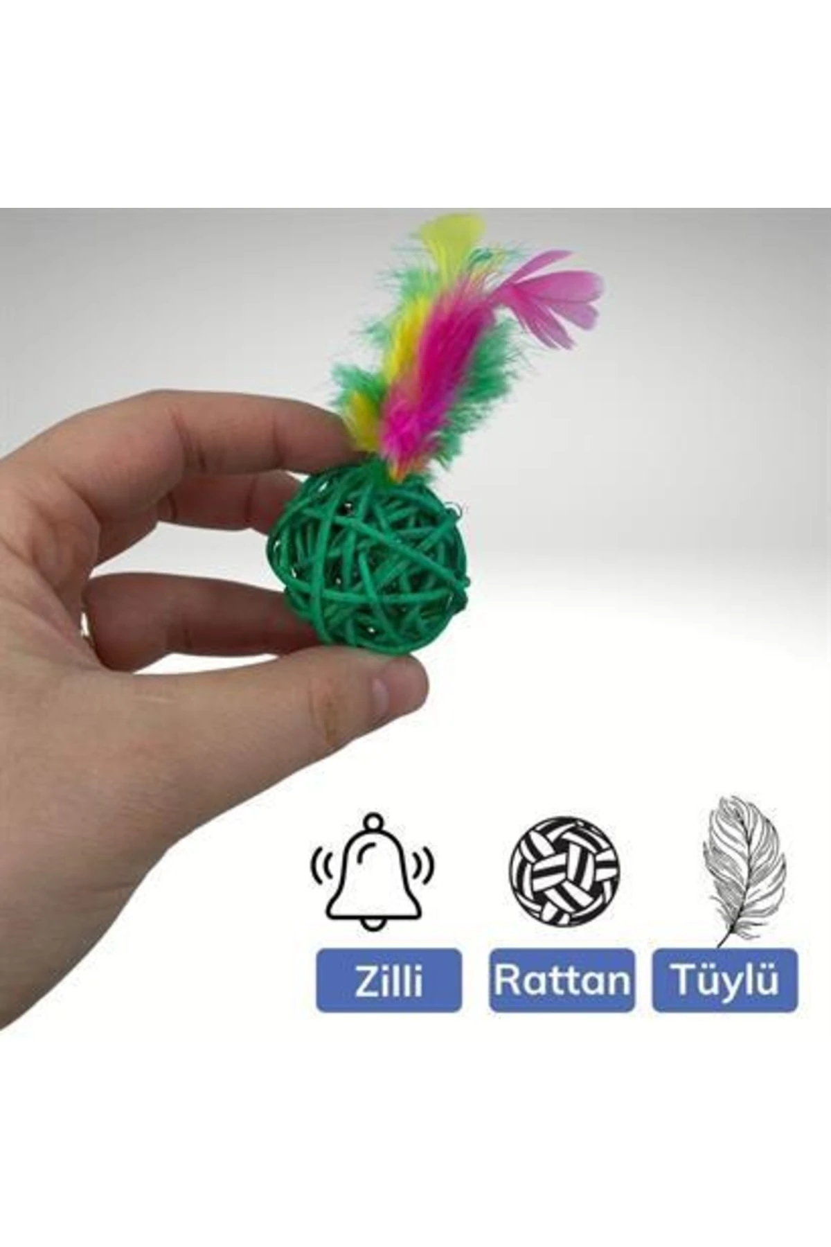 roichil® 2li Rattan Renkli Peluş Tüy Kedi Köpek Oyuncak Yakalama Çiğneme Çıngıraklı Top Oyuncağı