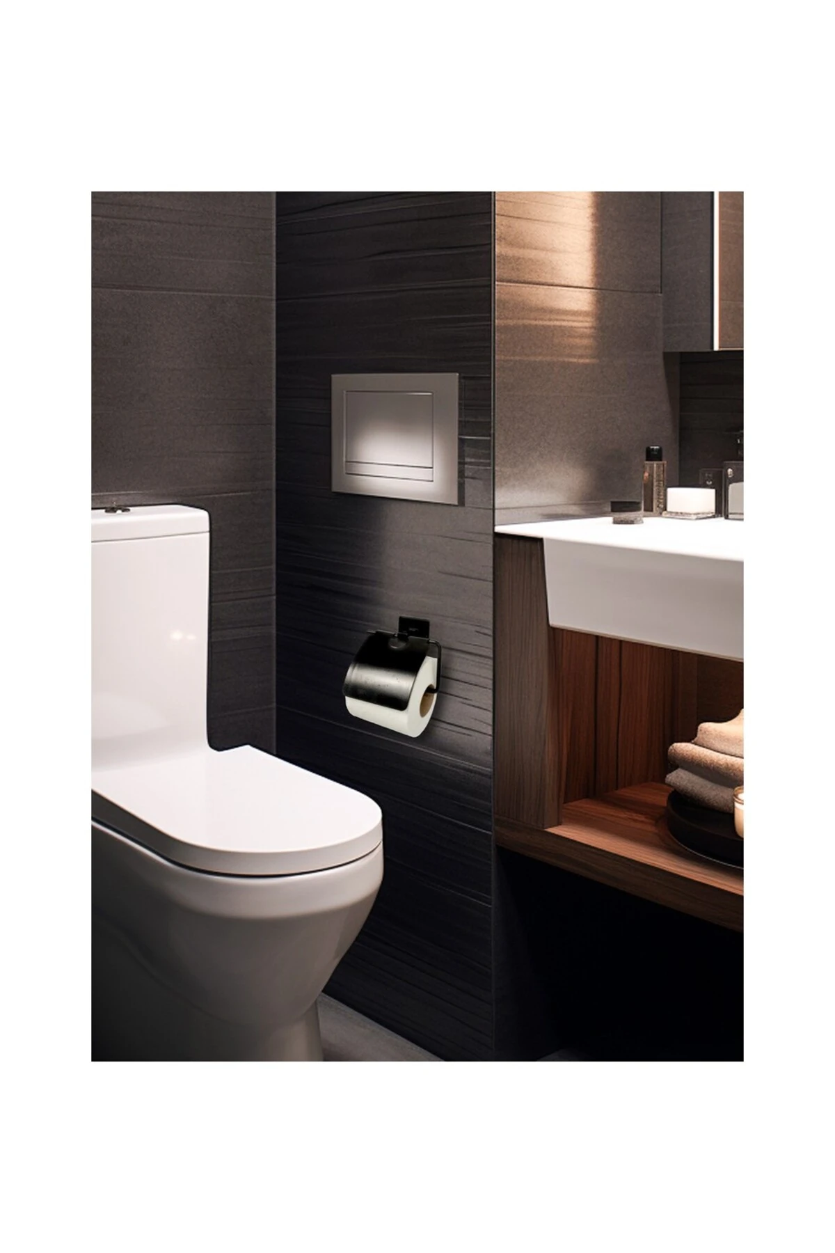 Yapışkanlı Kolay Monte Kapaklı Siyah Wc Kağıtlık