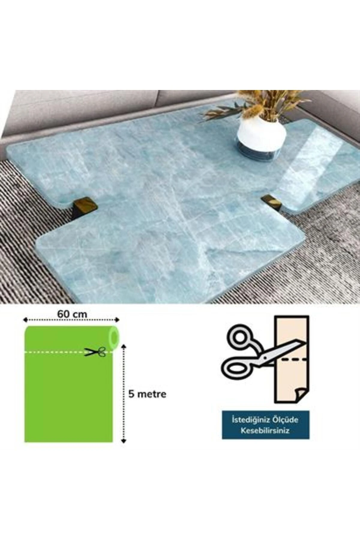 Mermer Desenli Masa Tezgah Mutfak Su Geçirmez Yapışkanlı Folyo Sticker Mavi 5x0,6m