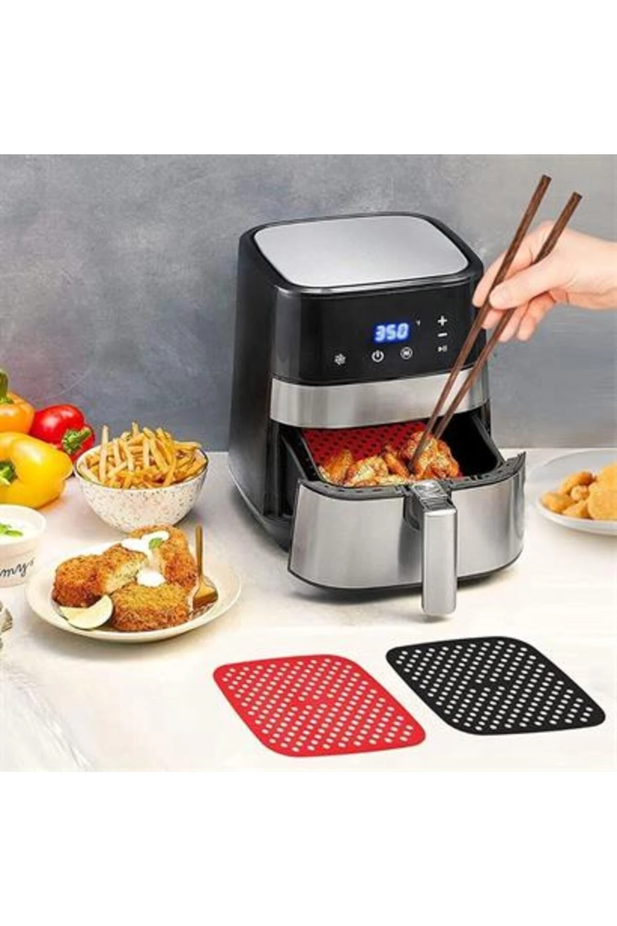 Renkli Isıya Dayanıklı Yıkanılabilir Silikon Fırın Ve Airfryer Kare Pişirme Matı 21,5 Cm