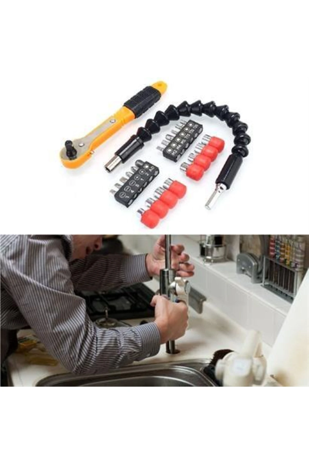 22 Parça Tornavida Seti Esnek Kıvrılır Cırcır Kollu Lokma Ucu Seti Snake Bits Uçlu