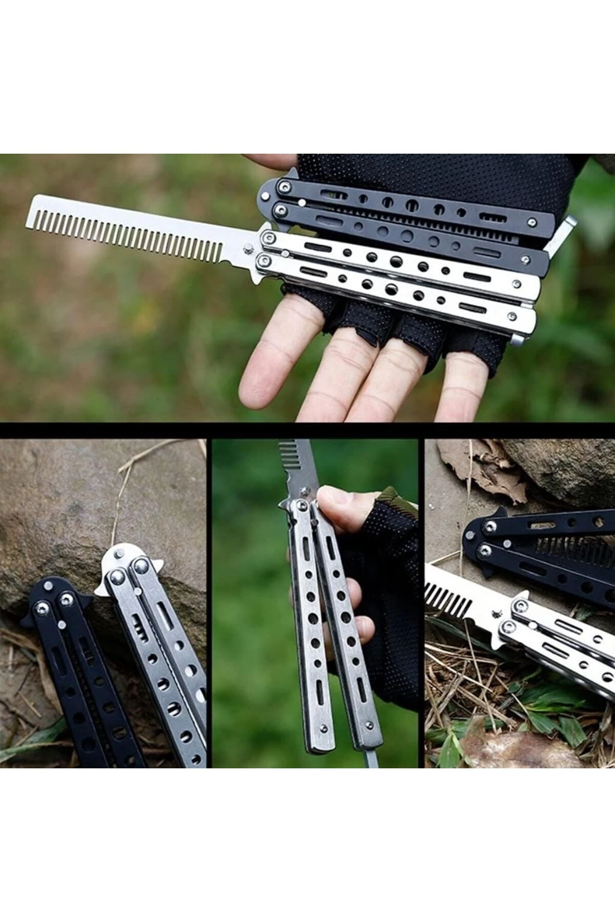 Gri Katlanabilir Paslanmaz Çelik Tarak Sakal Bıyık Fırçası