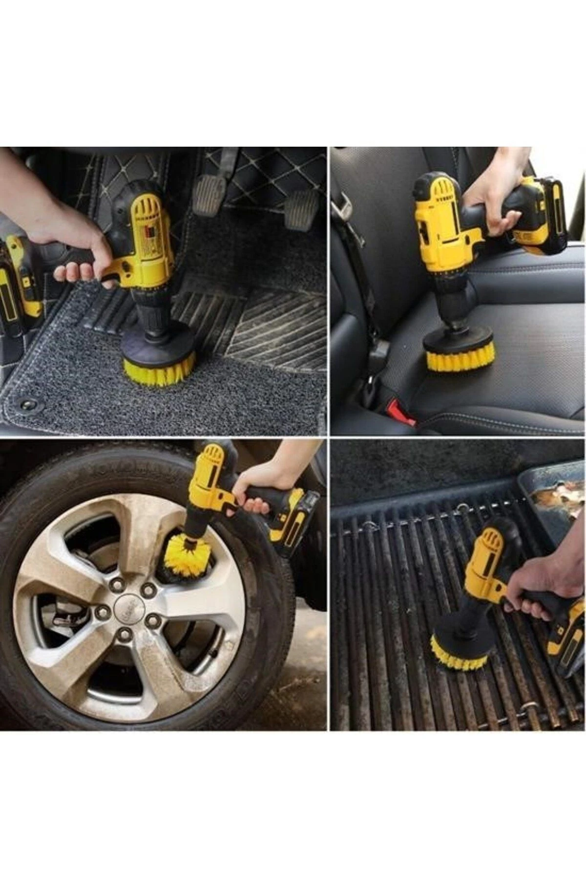 3lü Matkap Ucu Banyo Küvet Duşakabin Araba Tekerliği Koltuk Yıkama Temizleme Fırçası Seti
