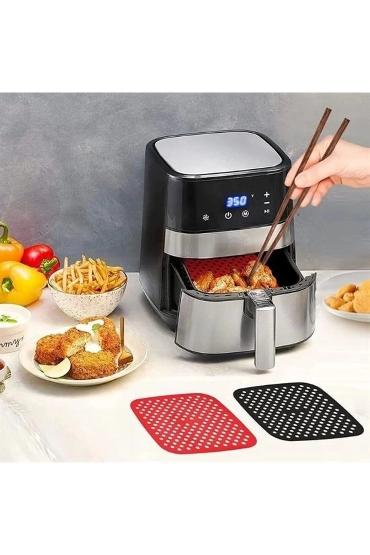 Renkli Isıya Dayanıklı Yıkanılabilir Silikon Fırın Ve Airfryer Kare Pişirme Matı 21,5 Cm