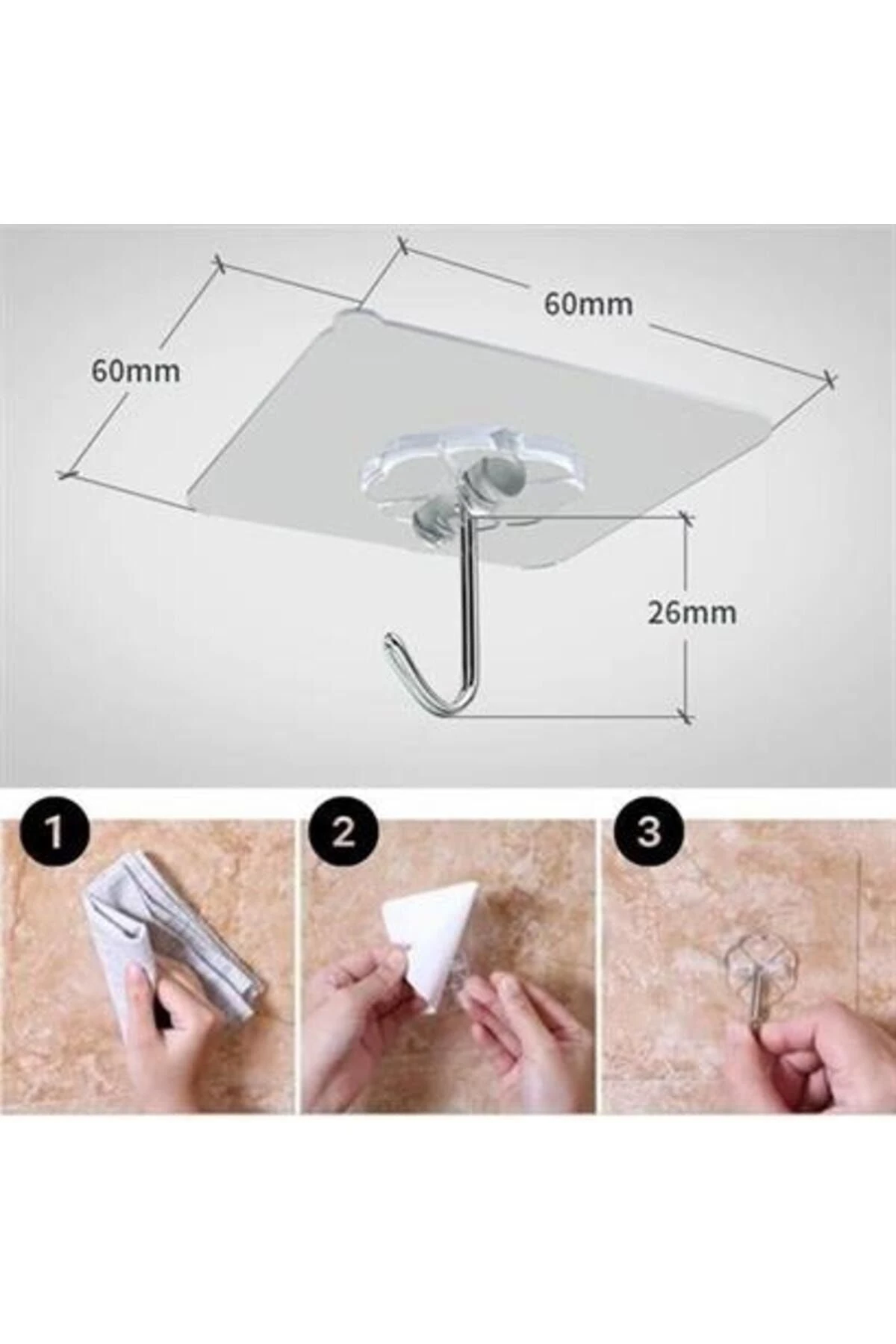 Süper Güçlü Yapışkanlı Suya Dayanıklı Şeffaf Askı 5li Set Yeniden Kullanılabilir Kancalar