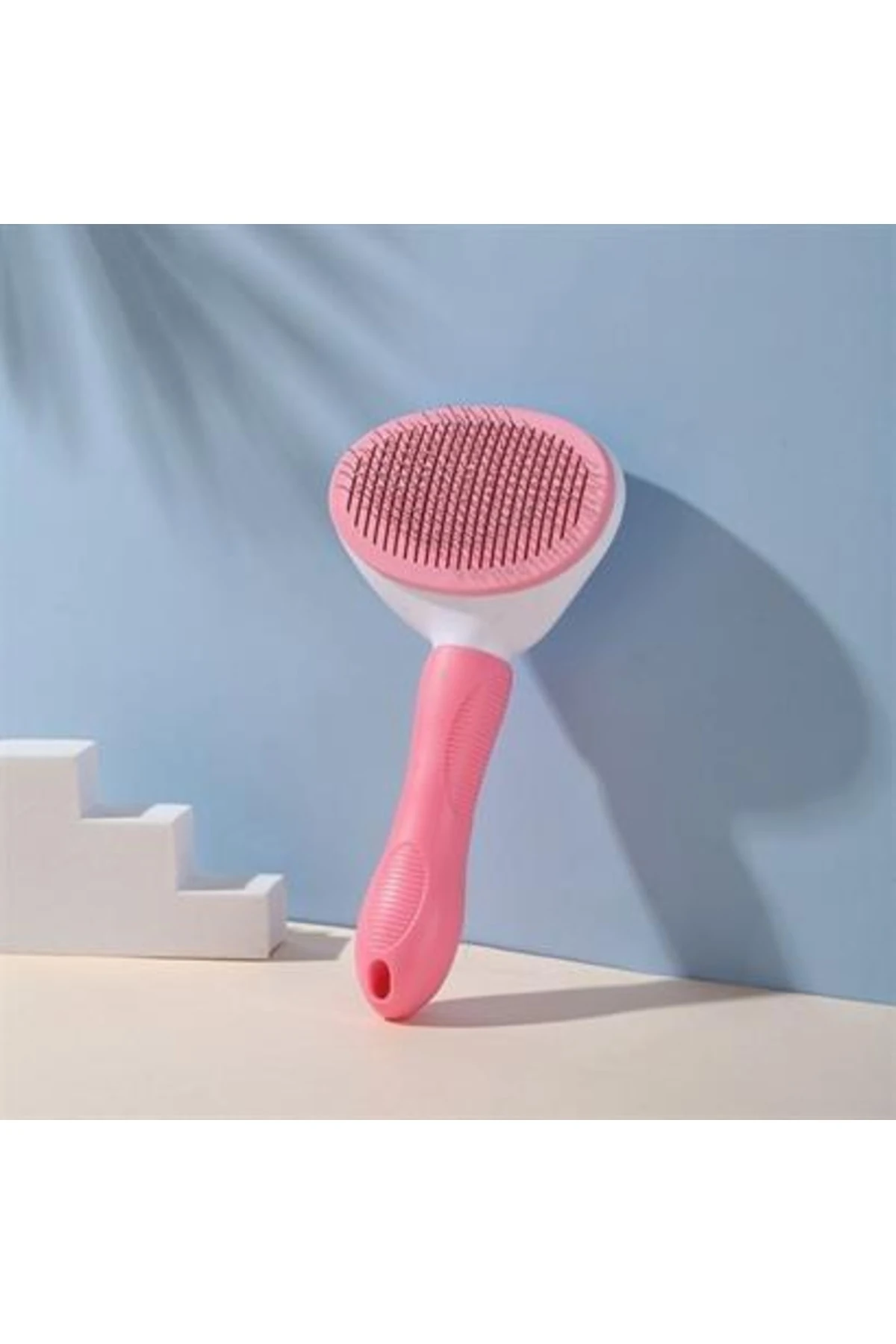 Kedi Köpek Tüy Toplayıcı Kendini Temizleyebilen Ergonomik Saplı Evcil Hayvan Tarağı Pembe