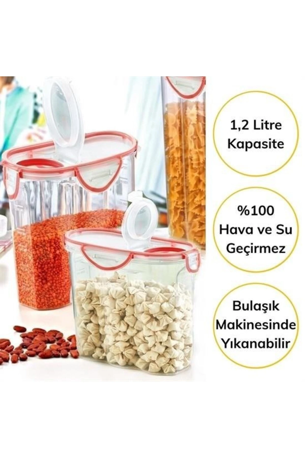® Kilitli Kapaklı Contalı Hava,Su Sıvı Geçirmez 1,2 Litre Erzak Saklama Kabı-SA580