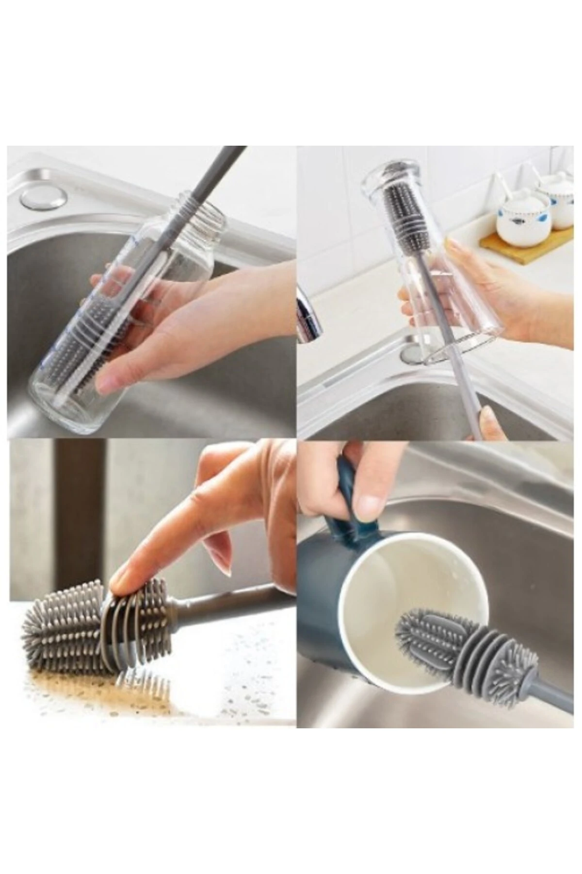 Silikon Uzun Saplı Kavanoz Yıkama Fırçası