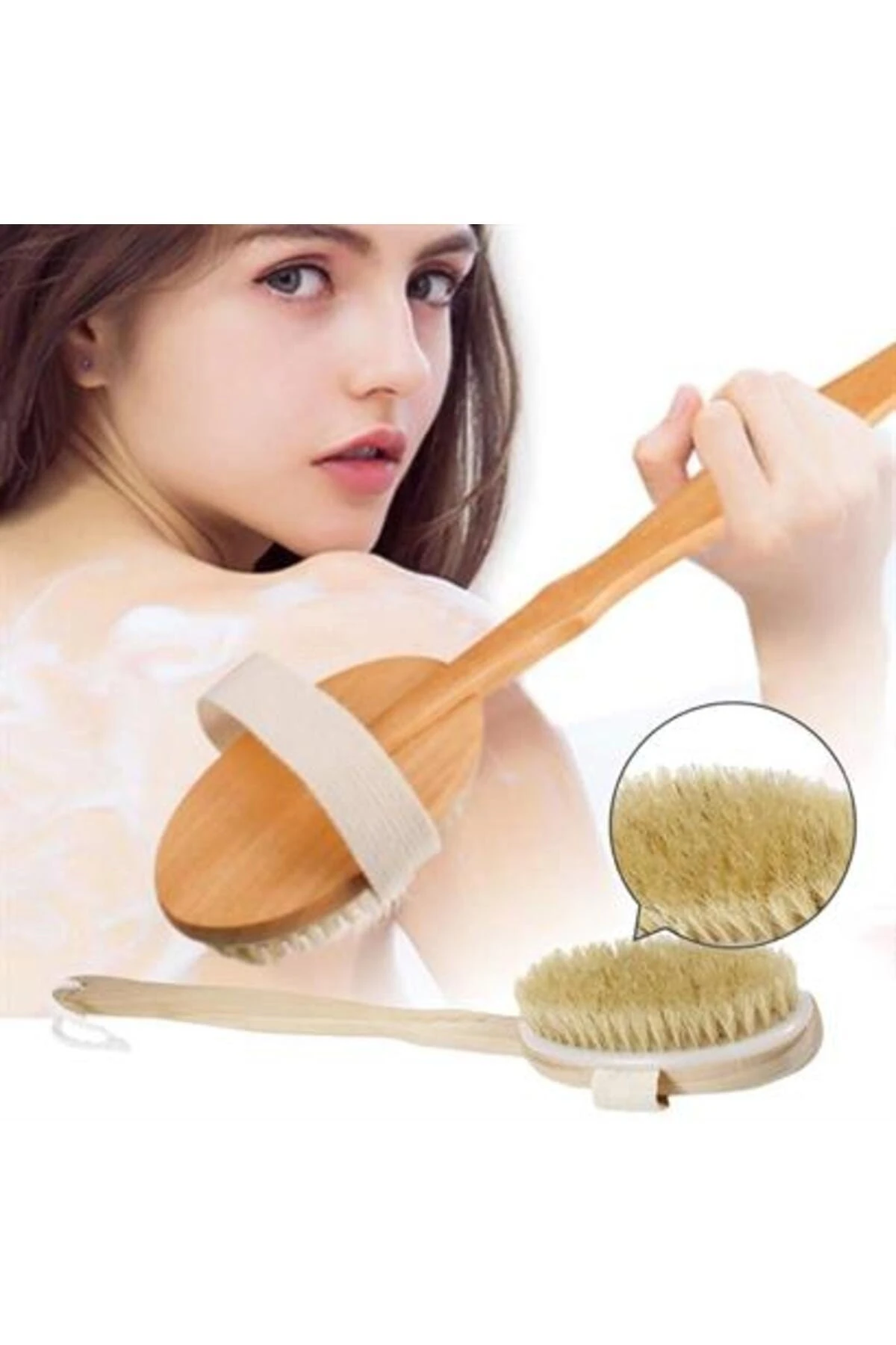 Doğal At Kılı Selülit Karşıtı Sapı Çıkabilen Ahşap Banyo Fırçası