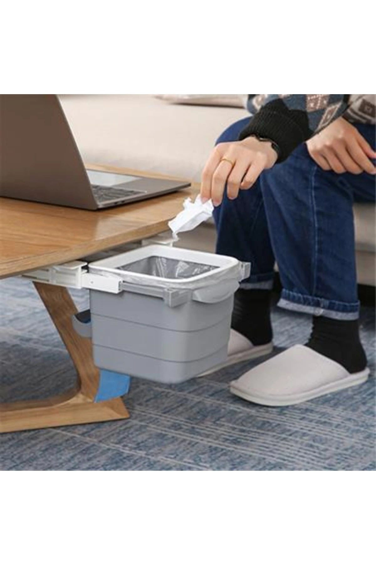 roichil® Mini Masa Çöp Kovası Plastik Tezgah Altı Geri Çekilebilir Yapışkanlı Görünmez Bölme Pratik