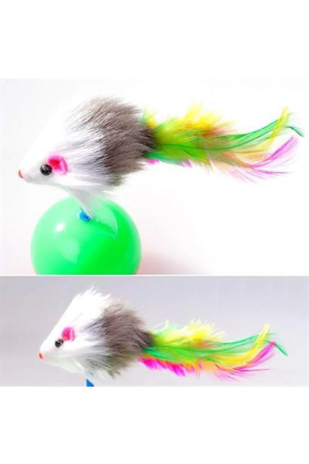 roichil® Kedi Oyun Topu Tüylü Fareli Hacı Yatmaz Eğitici Yavru Kedi Fare Kovalama Oyuncağı