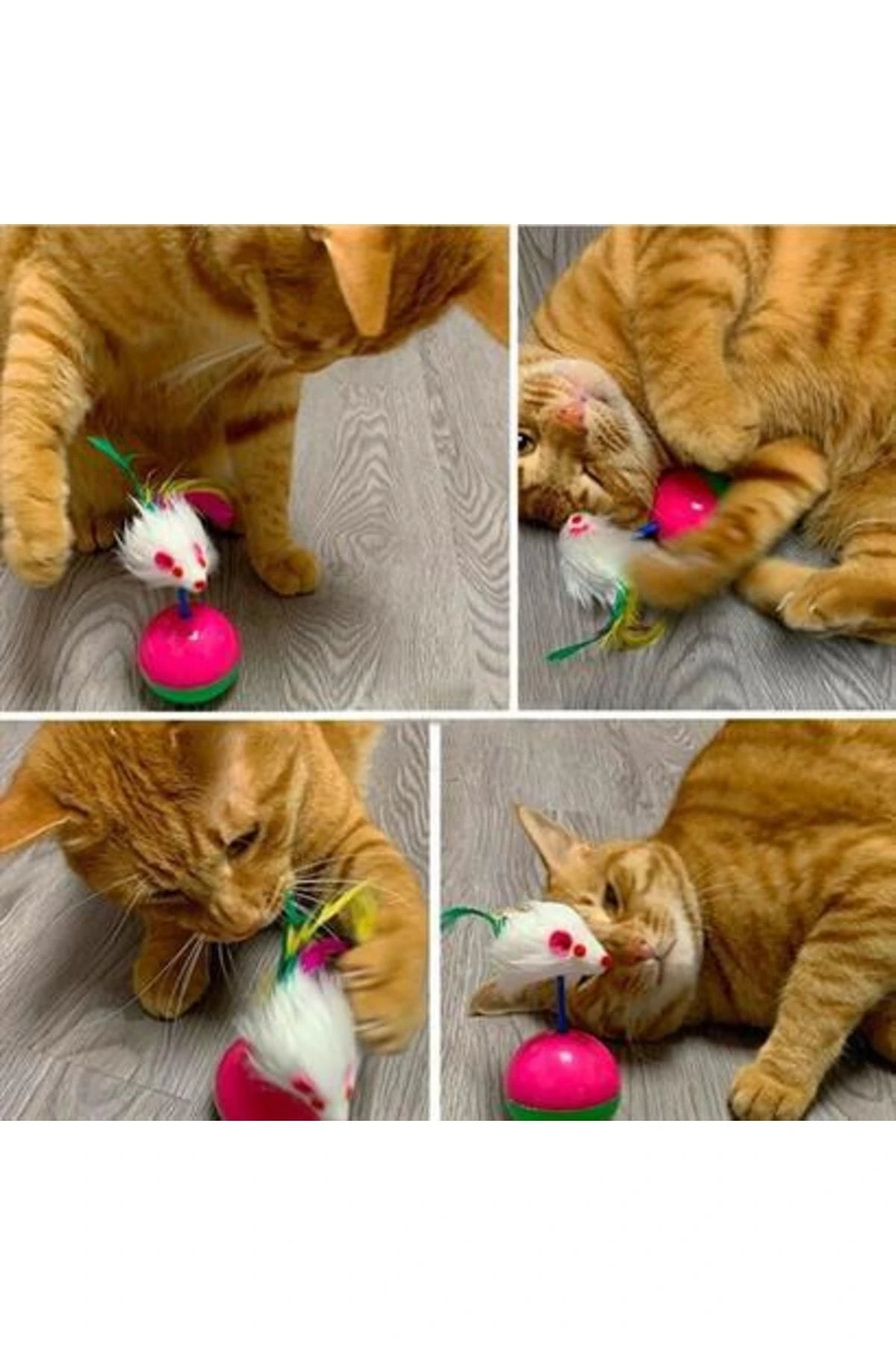 roichil® Kedi Oyun Topu Tüylü Fareli Hacı Yatmaz Eğitici Yavru Kedi Fare Kovalama Oyuncağı