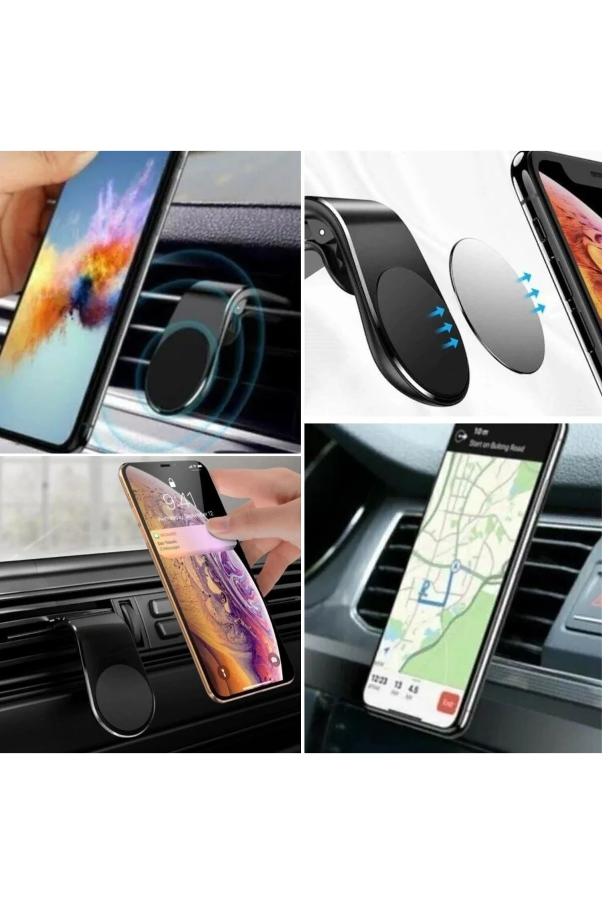 Havalanndırma Izgarasına Takılabilen Mandallı Mıknatıslı Oto Araç Içi Manyetik Telefon Tutucu
