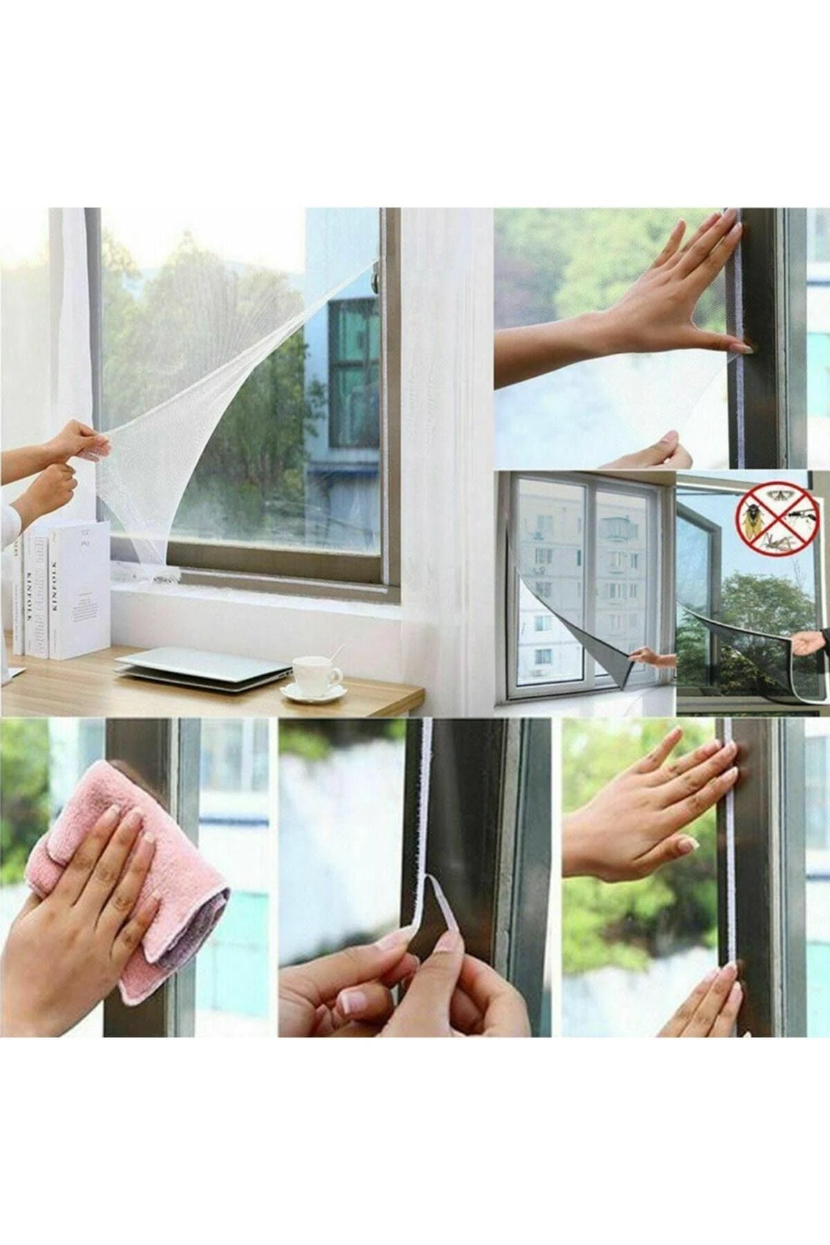 Tüm Cam Pencere Kapılara Uyumlu Çift Kanat Pencere Sinekliği